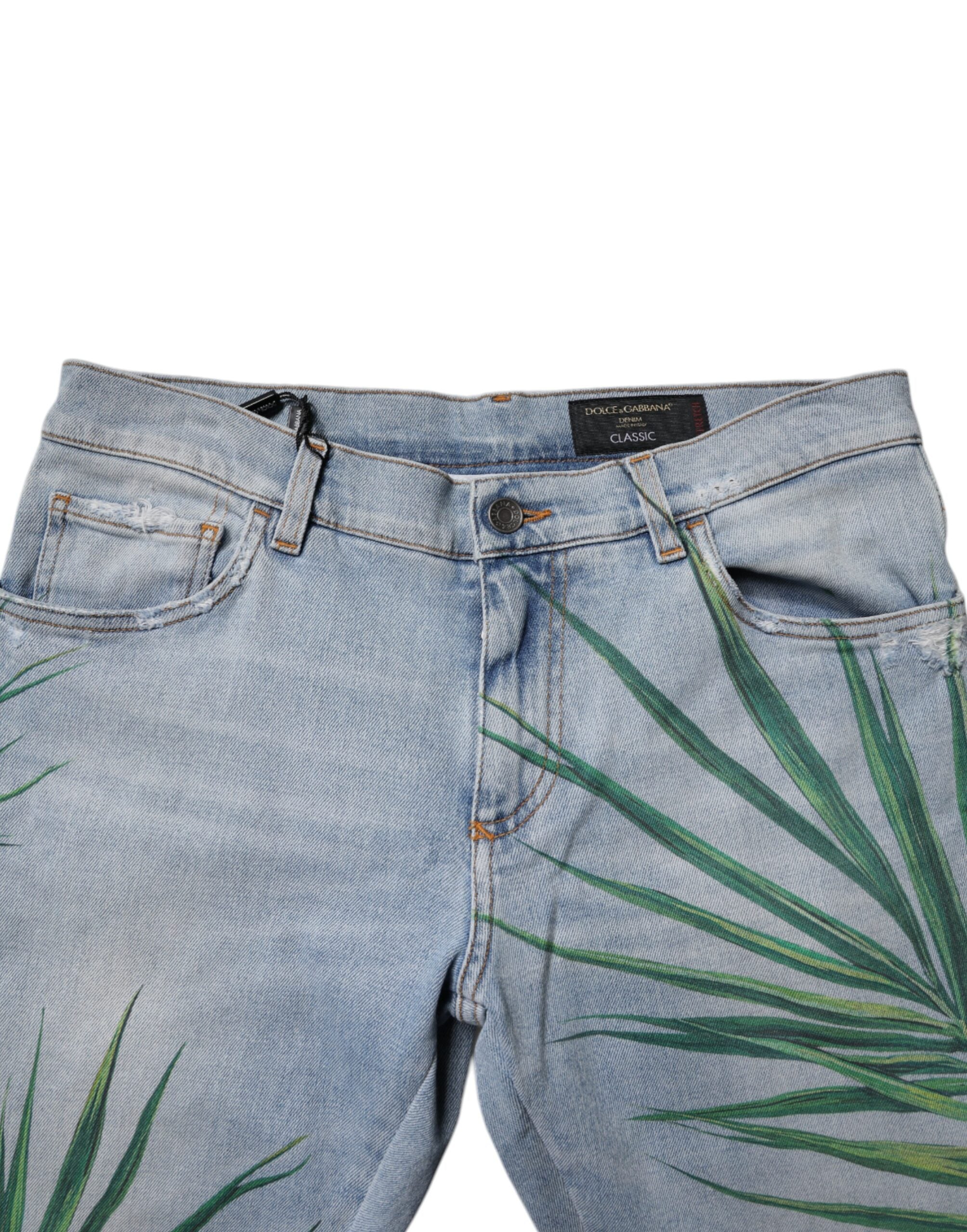 Dolce & Gabbana Light Blue Leaf Cotton Classic Men Denim Men's Jeans