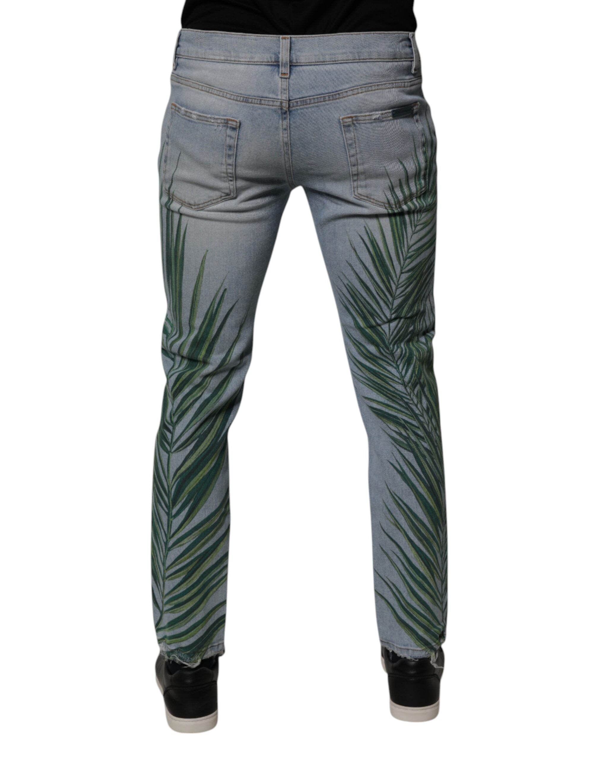 Dolce & Gabbana Light Blue Leaf Cotton Classic Men Denim Men's Jeans