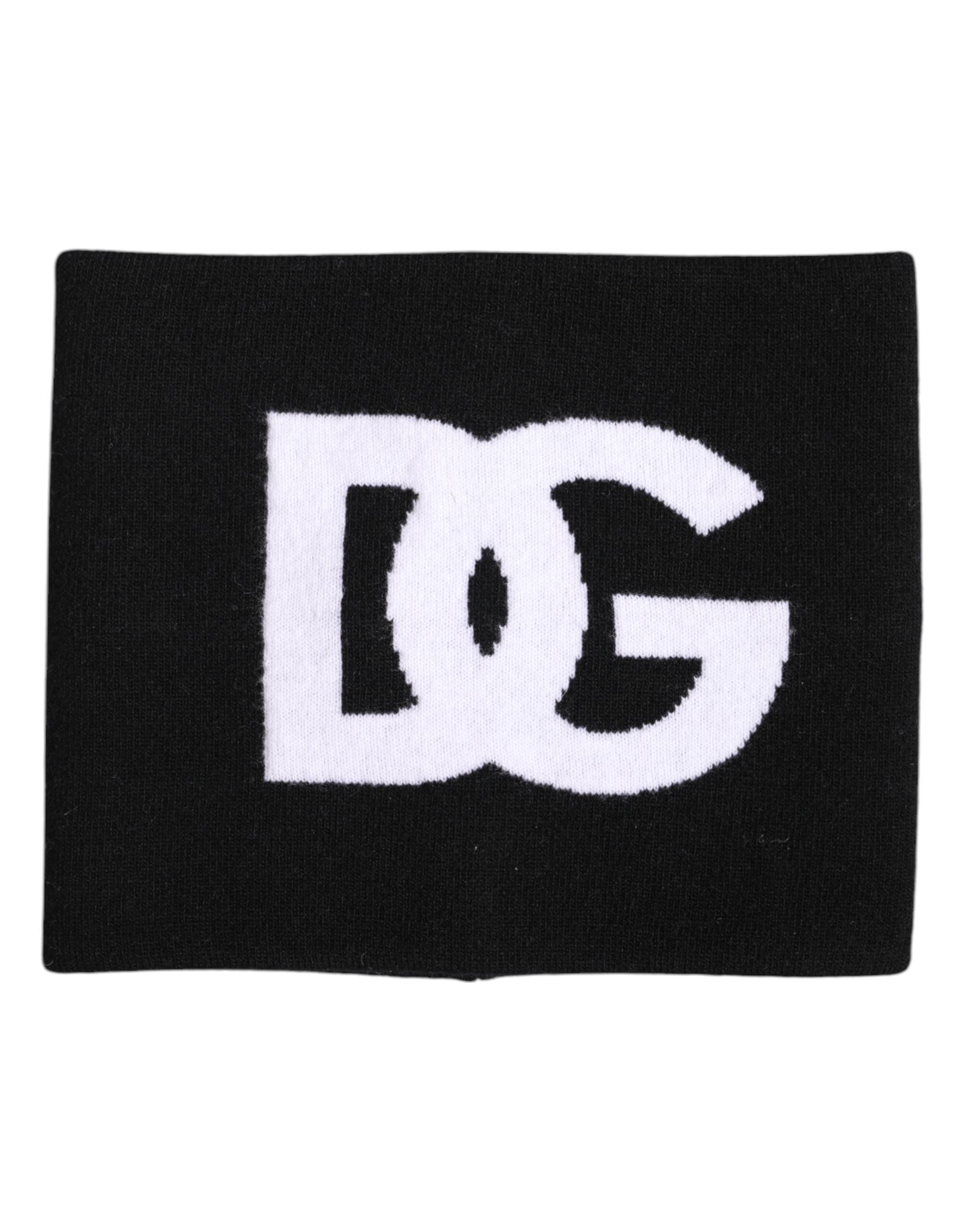 Dolce & Gabbana Black White Logo Print Knitted Neck Warmer Men's Scarf