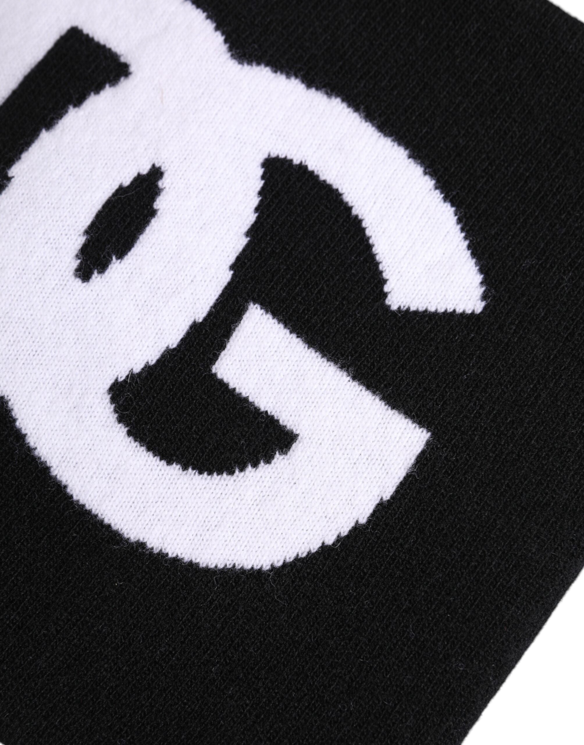 Dolce & Gabbana Black White Logo Print Knitted Neck Warmer Men's Scarf