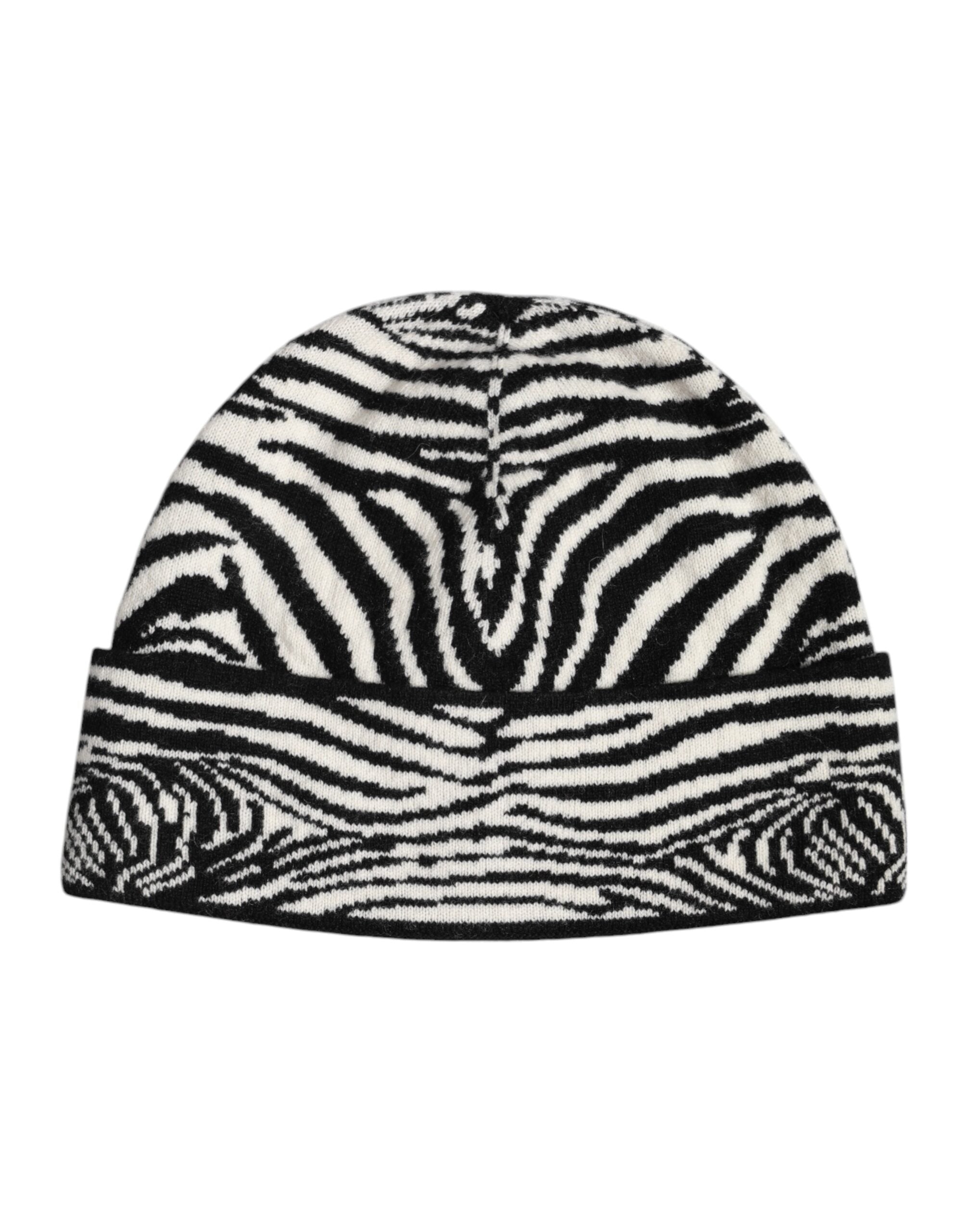 Dolce & Gabbana Black White Zebra Knitted Winter Beanie Men's Hat