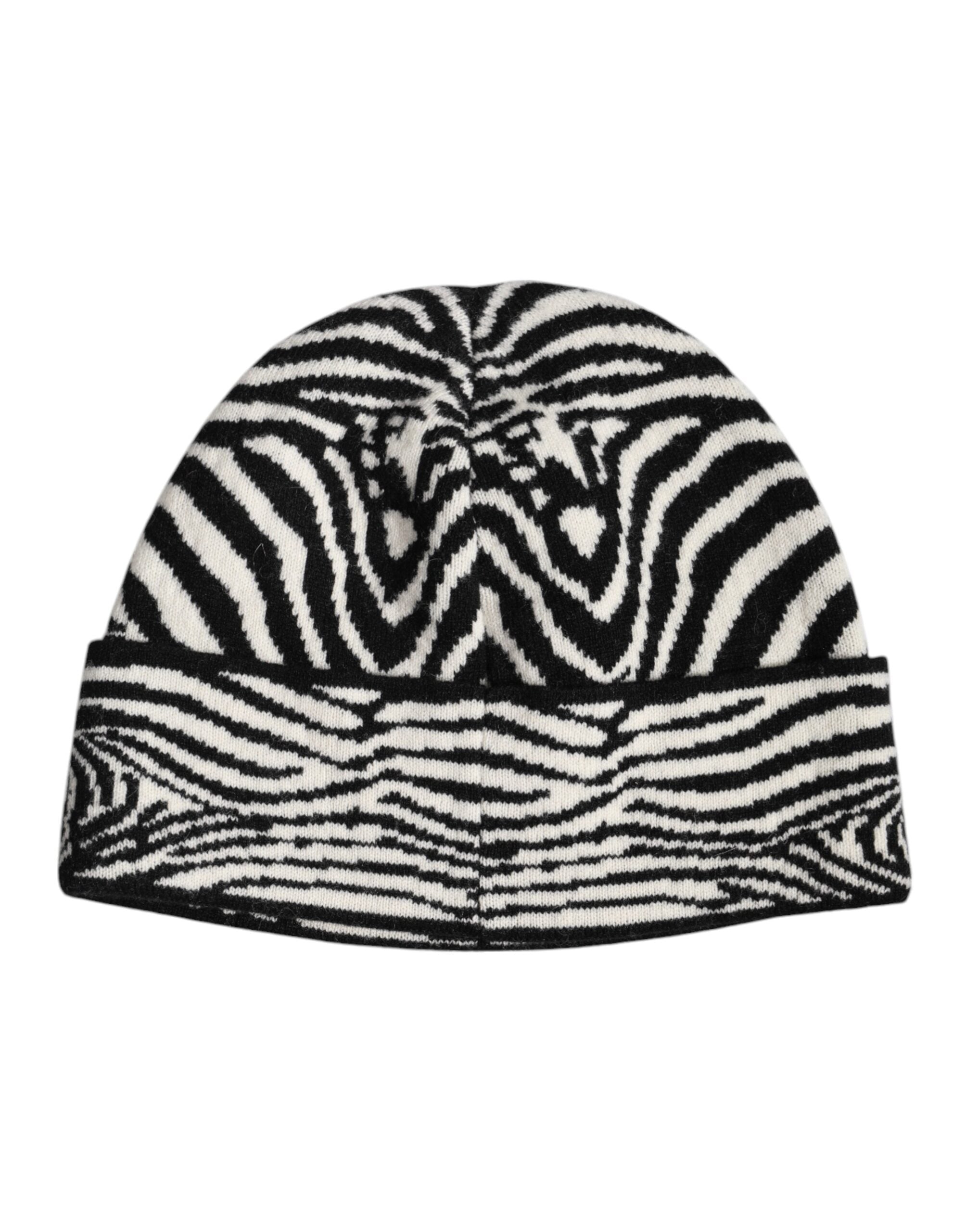 Dolce & Gabbana Black White Zebra Knitted Winter Beanie Men's Hat