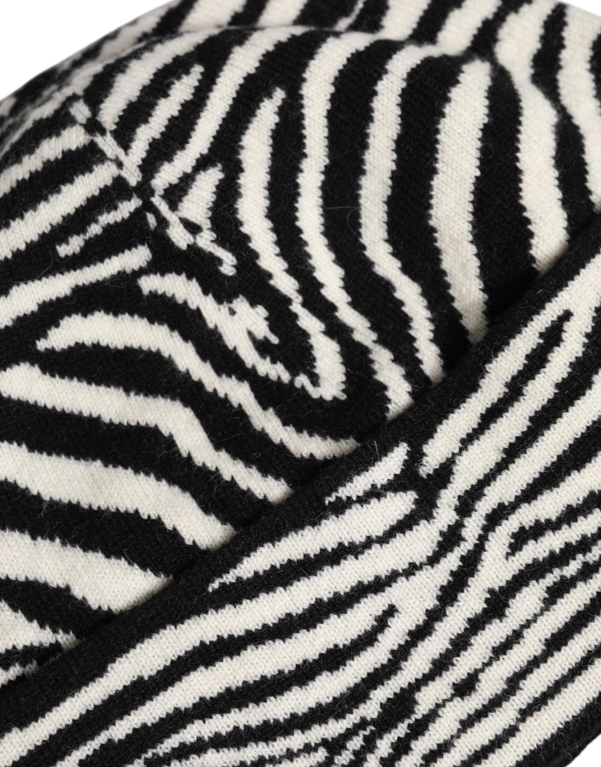 Dolce & Gabbana Black White Zebra Knitted Winter Beanie Men's Hat