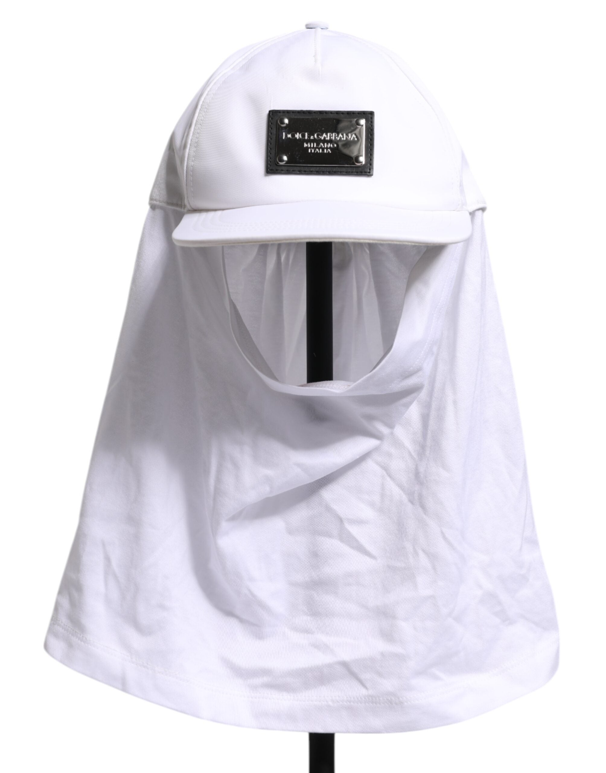 Dolce & Gabbana White Cotton DG Logo Plaque Baseball Balaclava Men's Cap