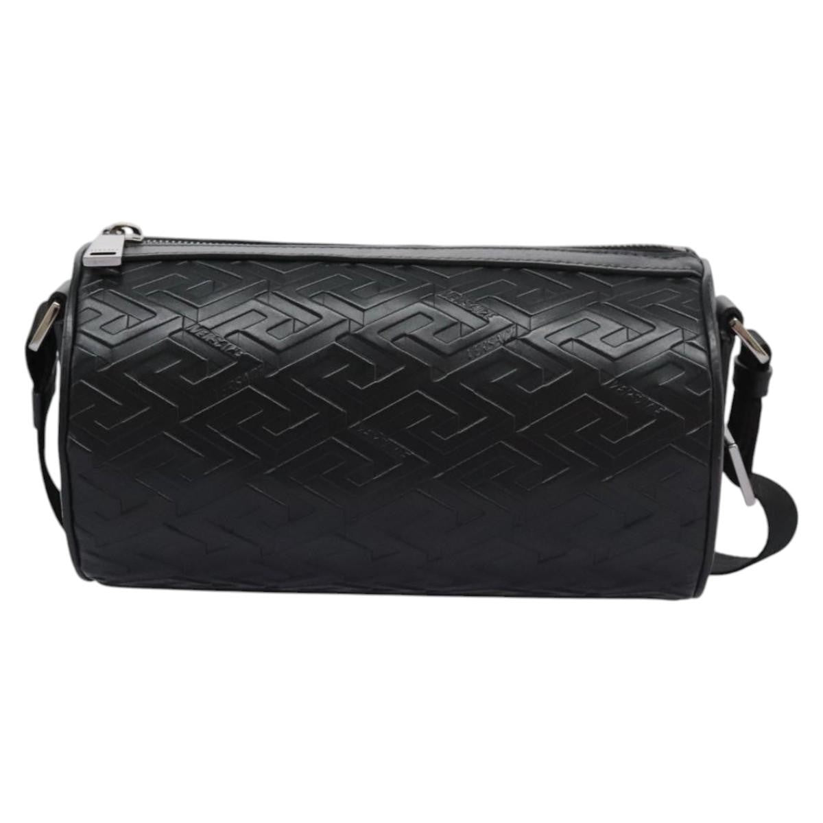 Versace La Greca Leather Black Leather Shoulder Bag Bag (Pre-Owned)