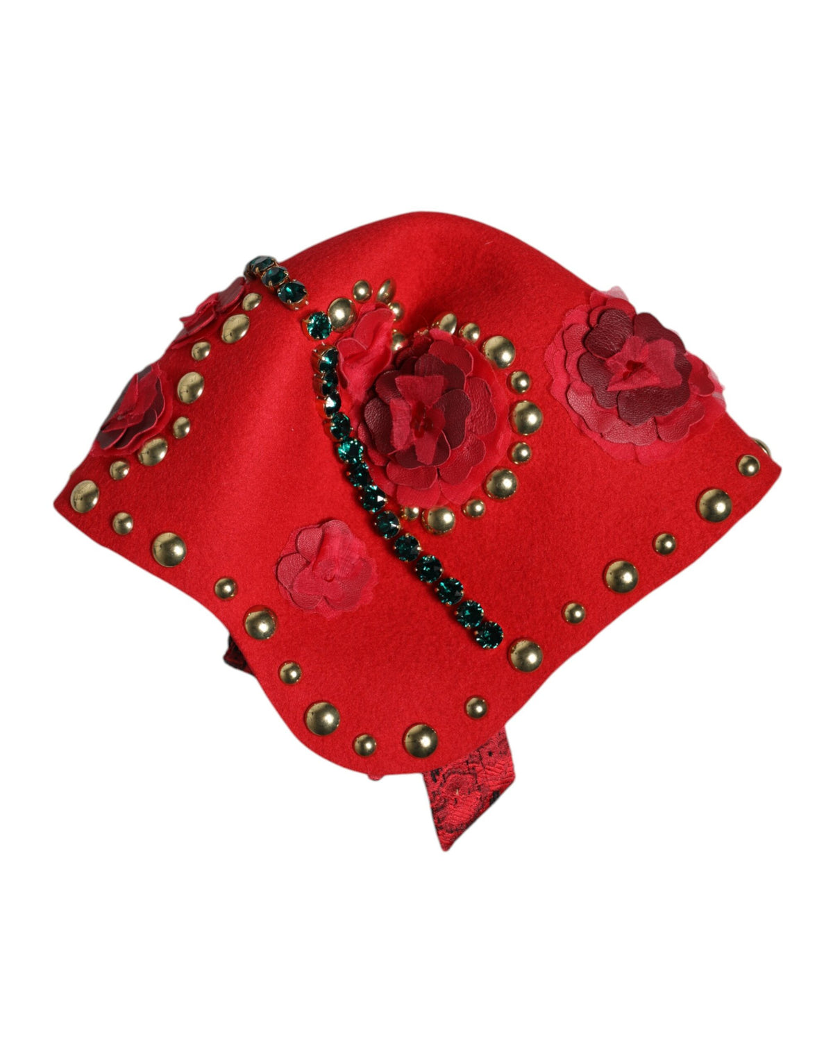 Dolce & Gabbana Red Crystal Gold Roses Brooch Embellished Women's Hat