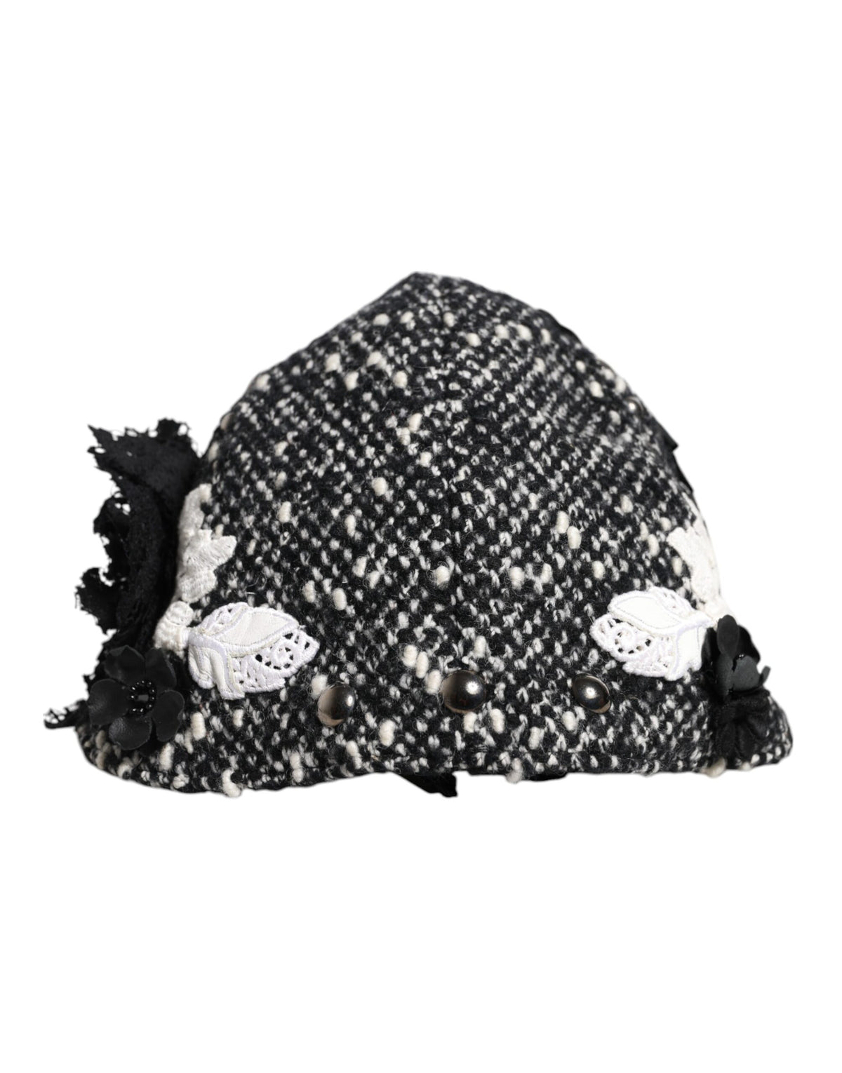 Dolce & Gabbana Black Wool White Floral Embellished Cloche Women's Hat