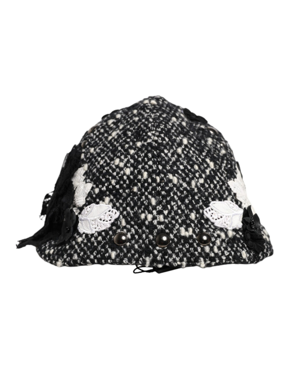 Dolce & Gabbana Black Wool White Floral Embellished Cloche Women's Hat