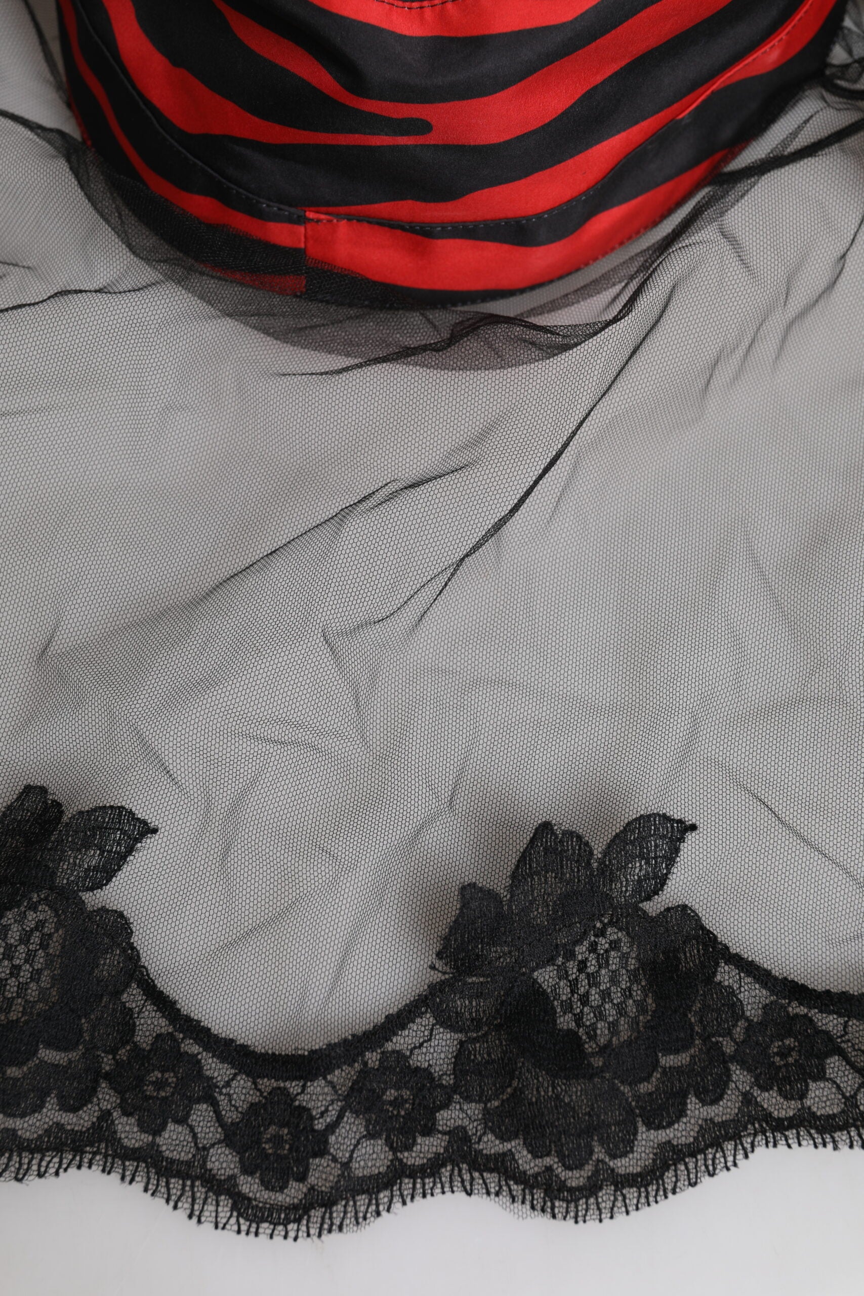 Dolce & Gabbana Black Red Stripes Lace Tulle Bucket Women's Hat