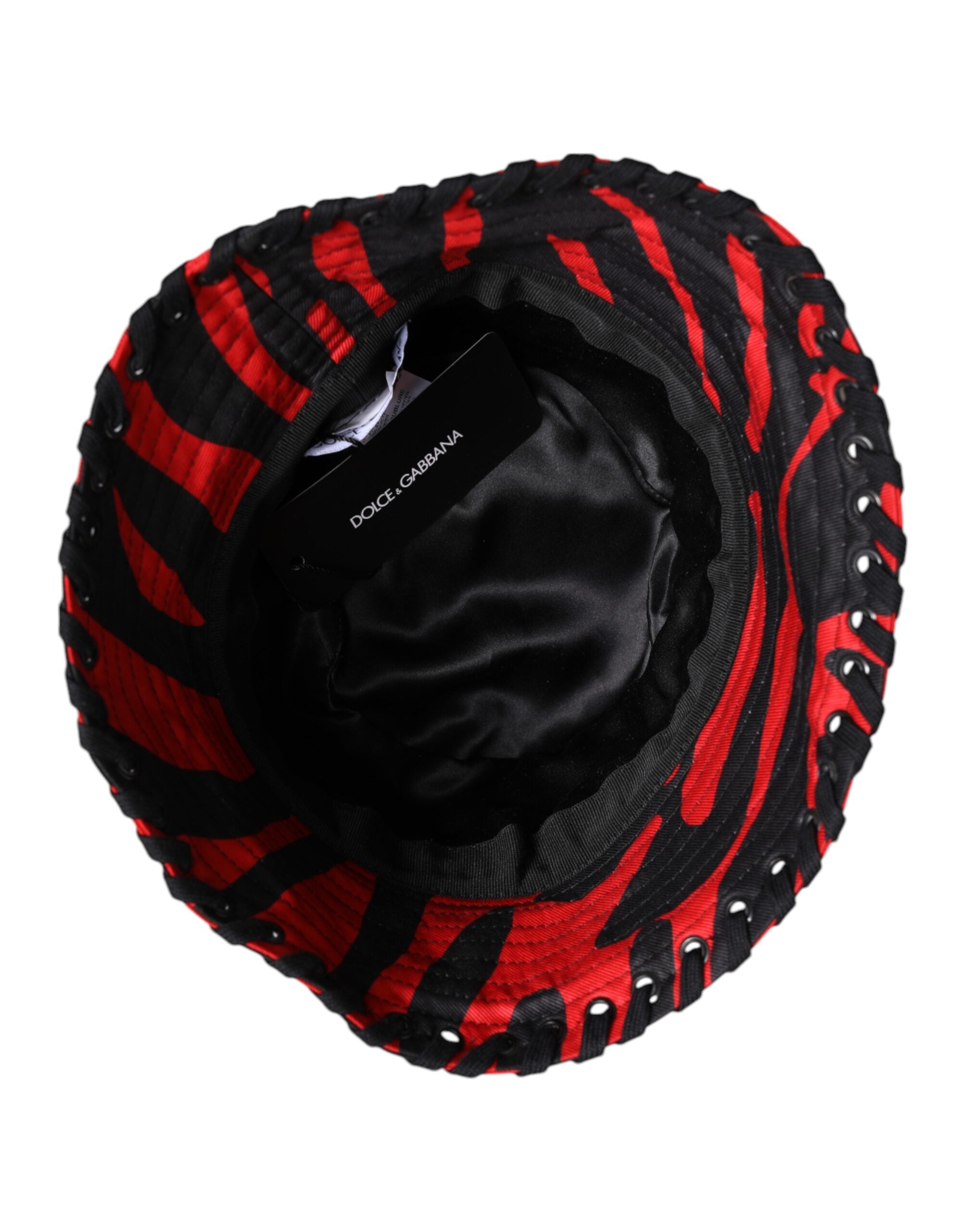 Dolce & Gabbana Black Red Stripe Polyester Wide Brim Bucket Women's Hat