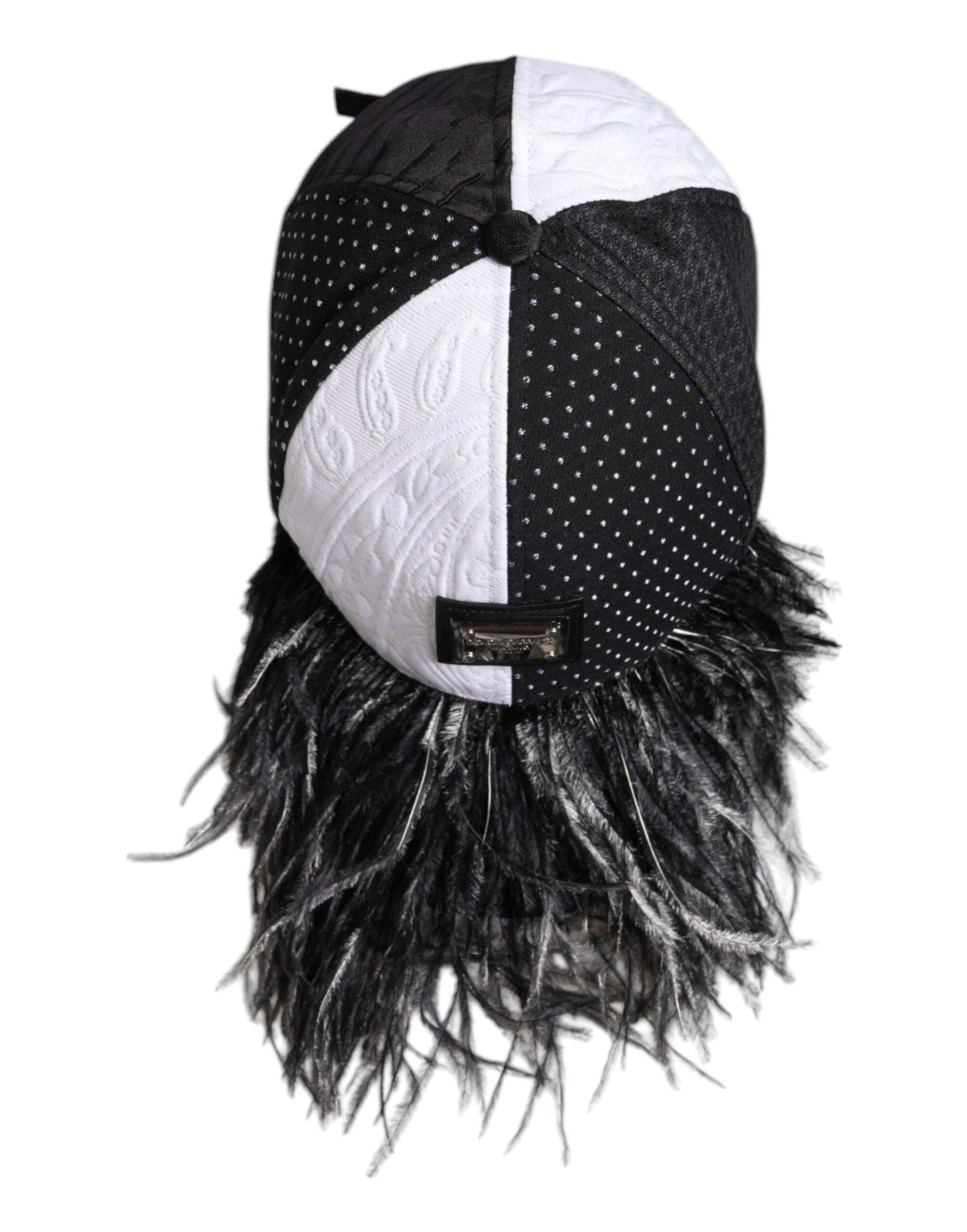 Dolce & Gabbana White Black Polka Dot Feathers Baseball Women's Cap