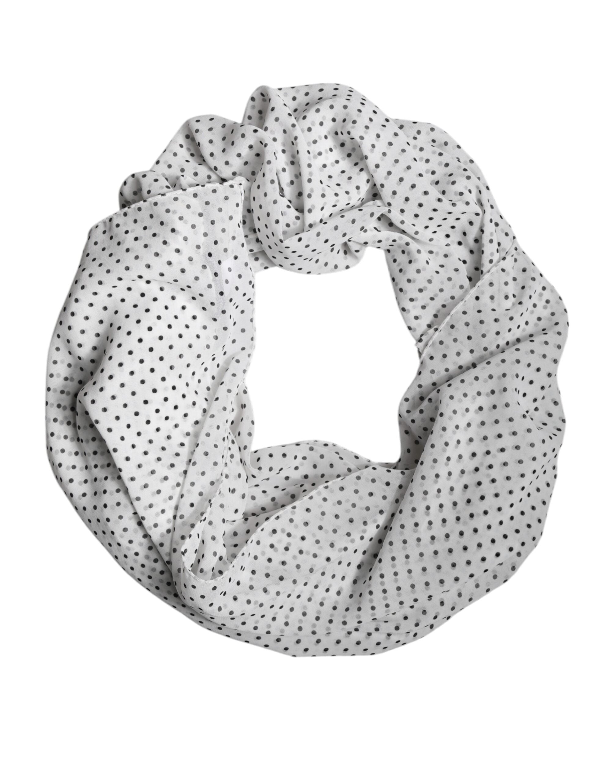 Dolce & Gabbana White Polka Dots Polyester Wrap Shawl Women's Scarf