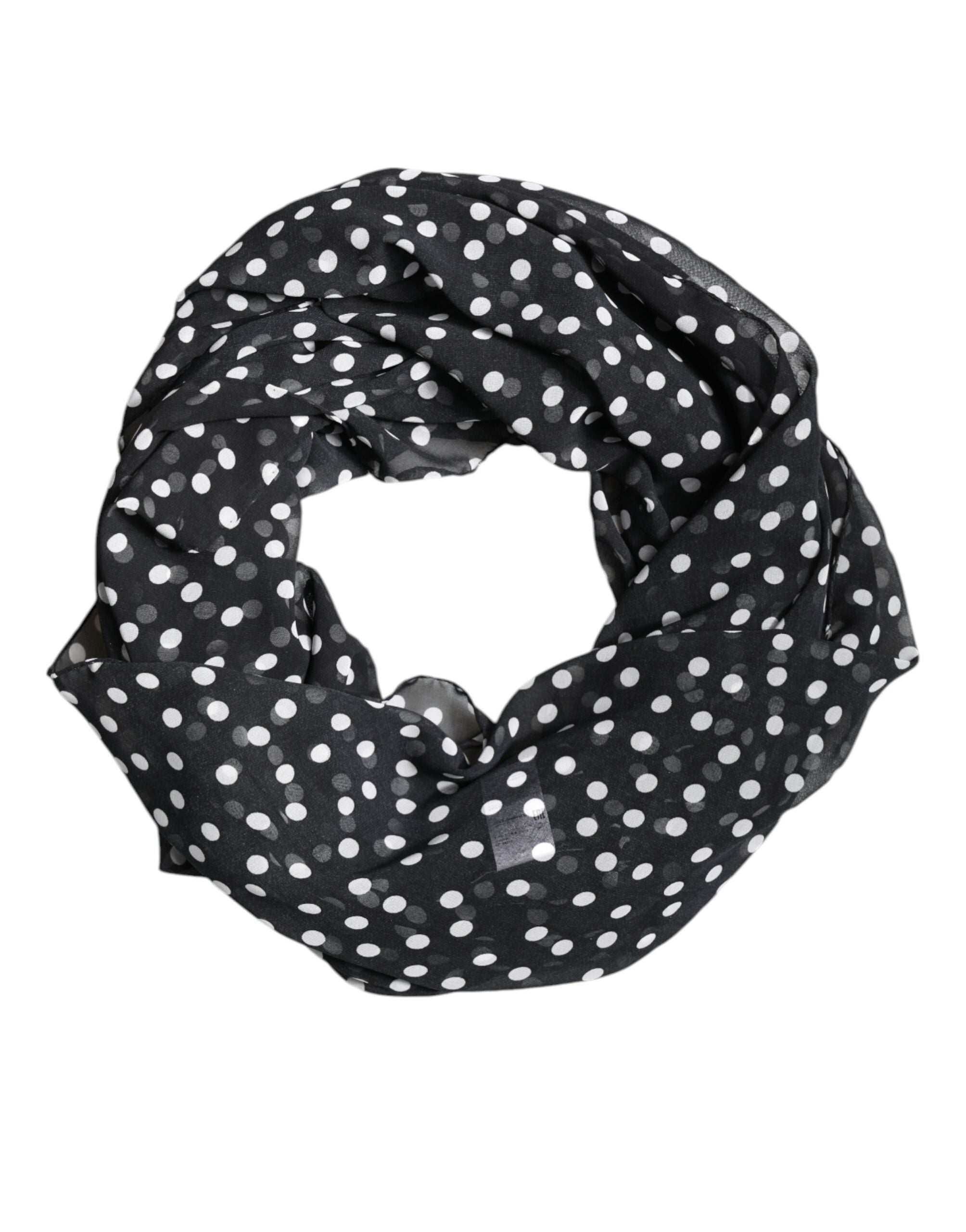 Dolce & Gabbana Black Polka Dots Polyester Wrap Shawl Women's Scarf