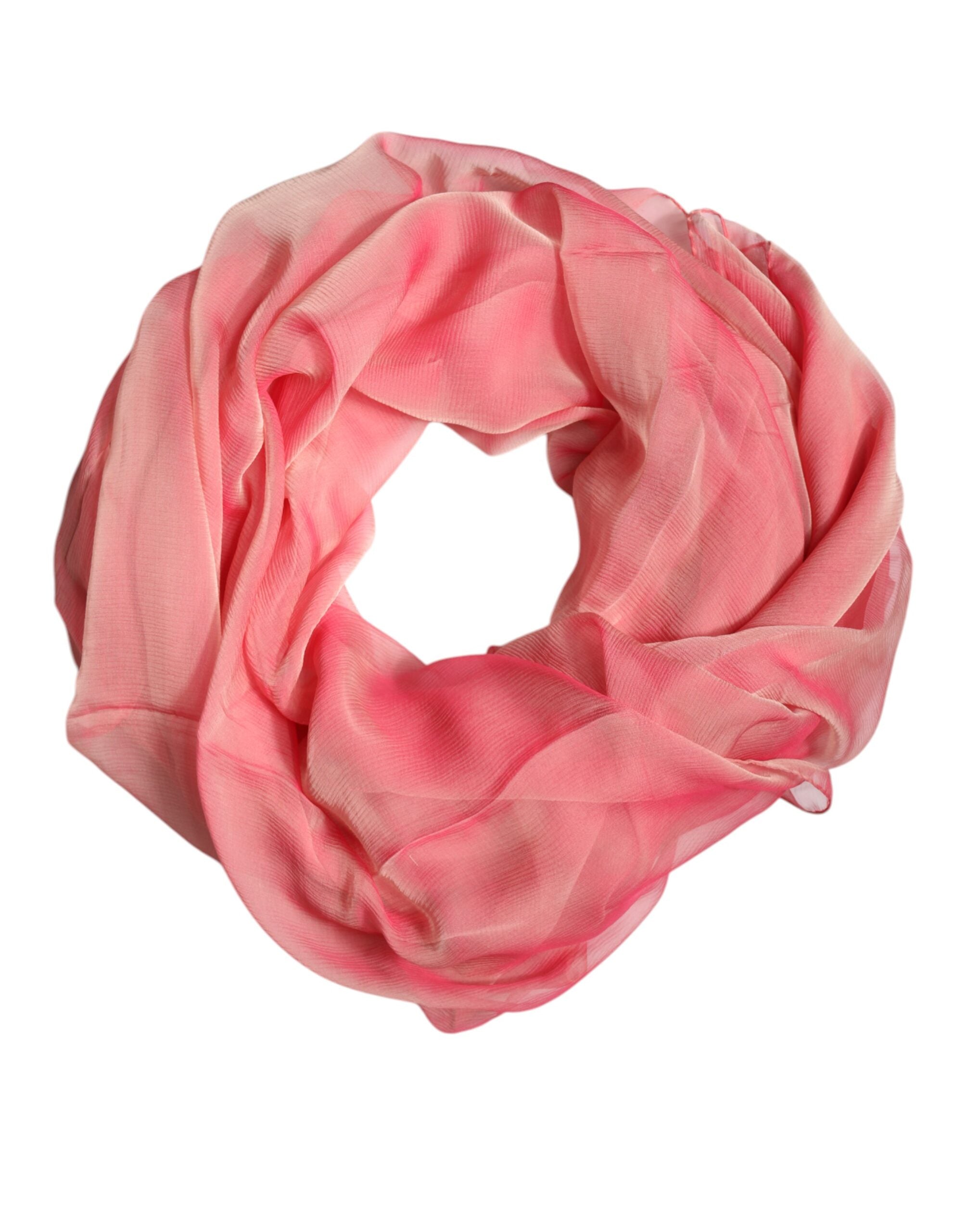 Dolce & Gabbana Pink Silk Fringes Neck Wrap Foulard Scarf