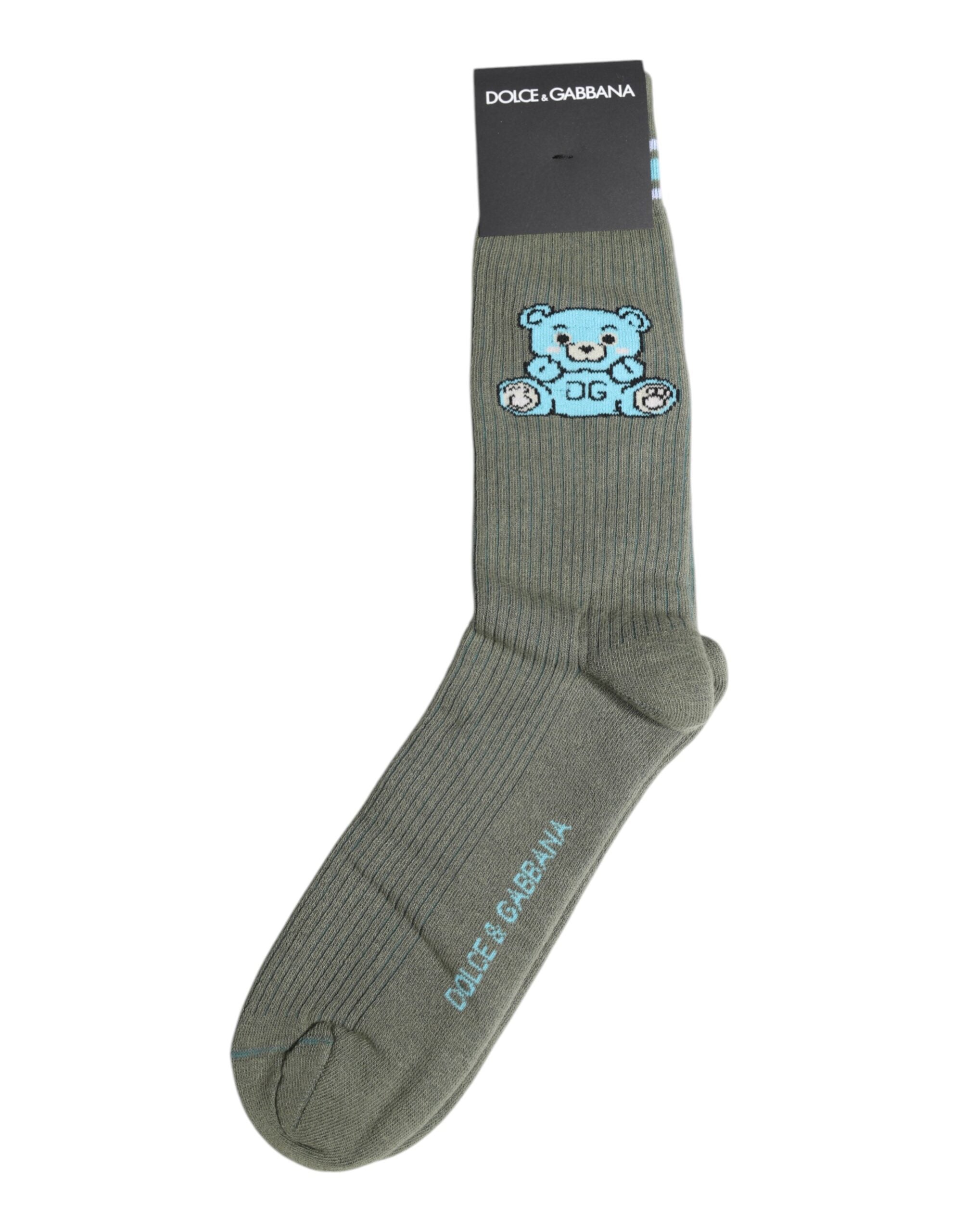 Dolce & Gabbana Gray Cotton DG Bear Mid Calf Men's Socks