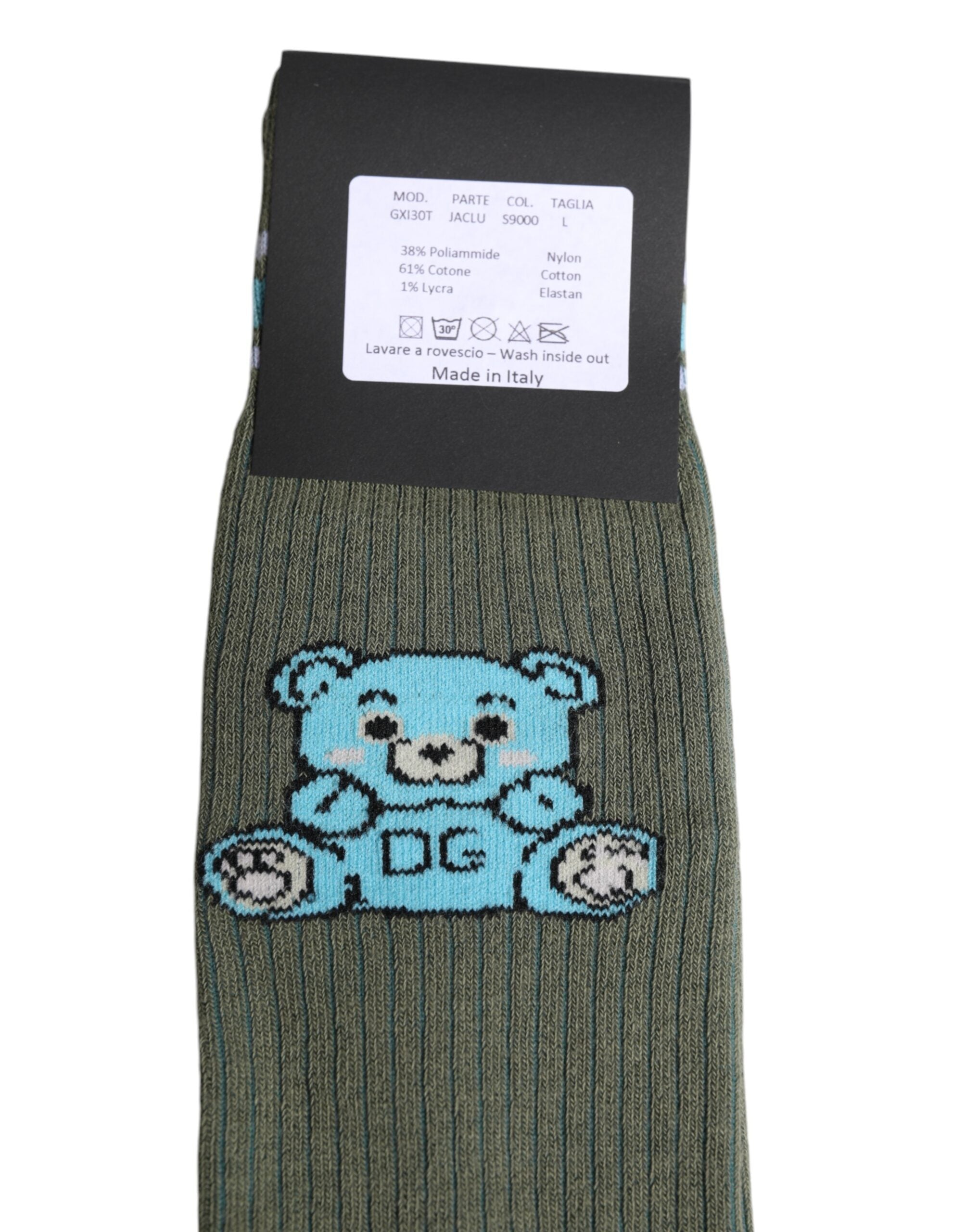 Dolce & Gabbana Gray Cotton DG Bear Mid Calf Men's Socks