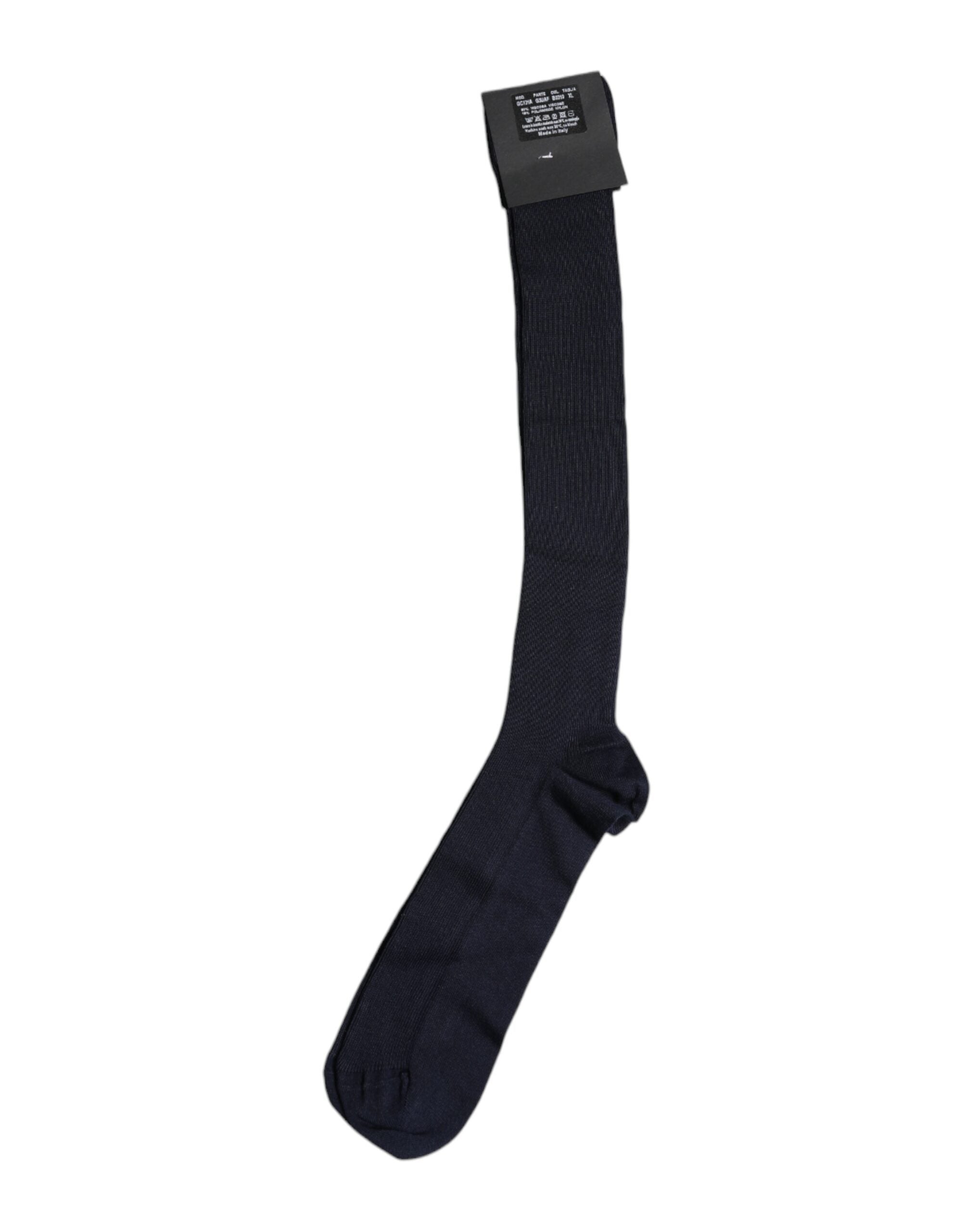 Dolce & Gabbana Black Viscose Logo Over The Calf Men's Socks
