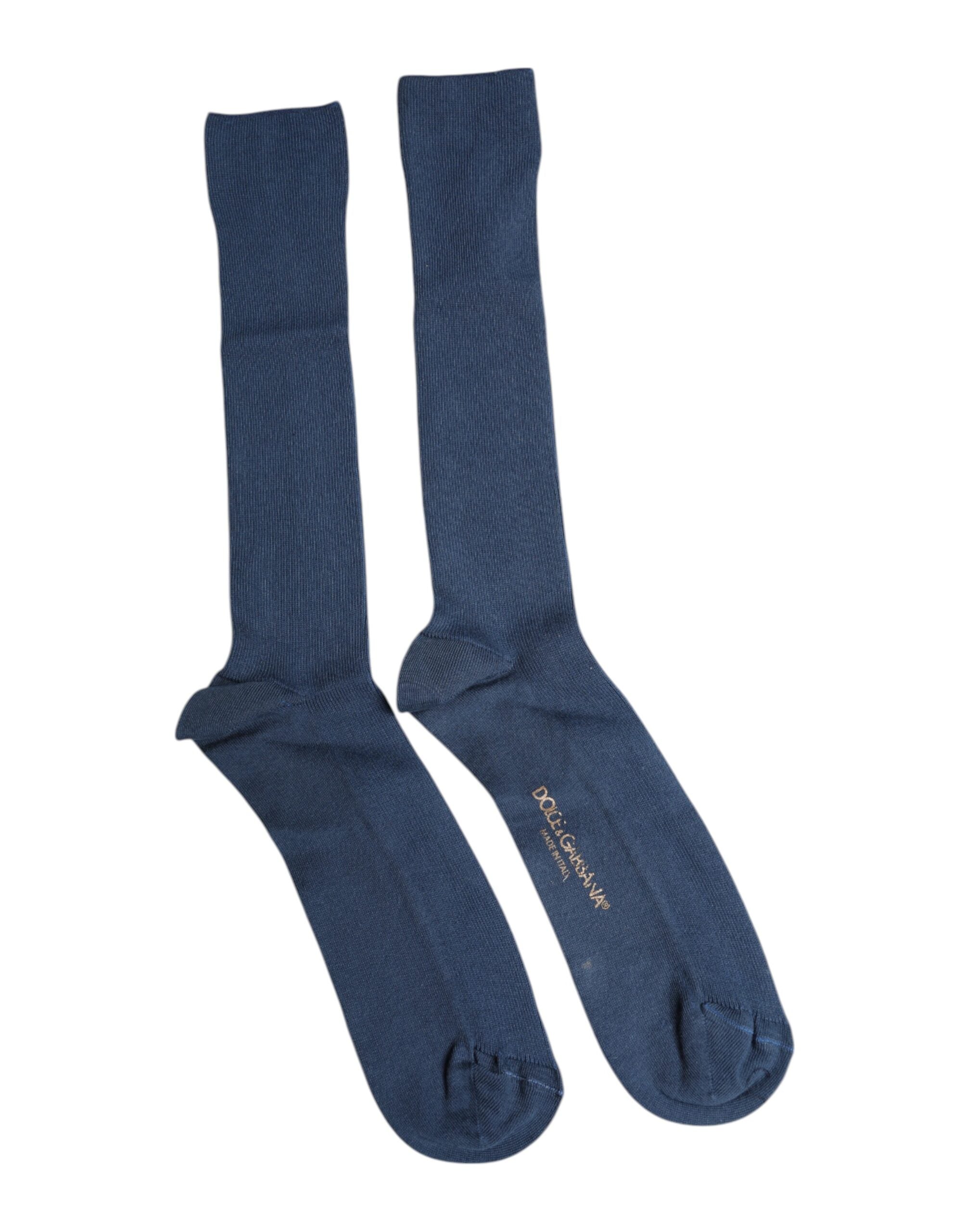 Dolce & Gabbana Blue Cotton DG Logo Over The Calf Men's Socks