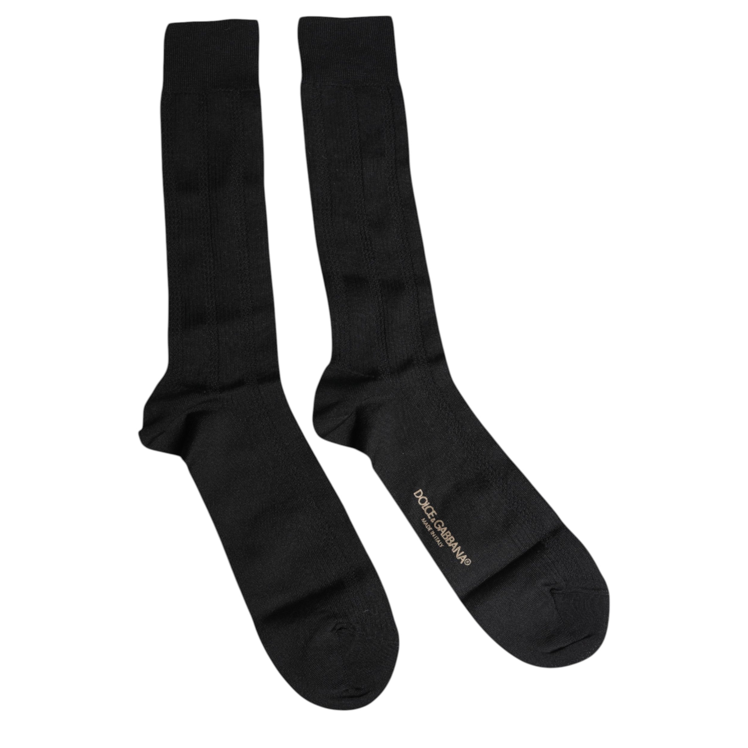 Dolce & Gabbana Black Stretch Logo Mid Calf Men Men's Socks