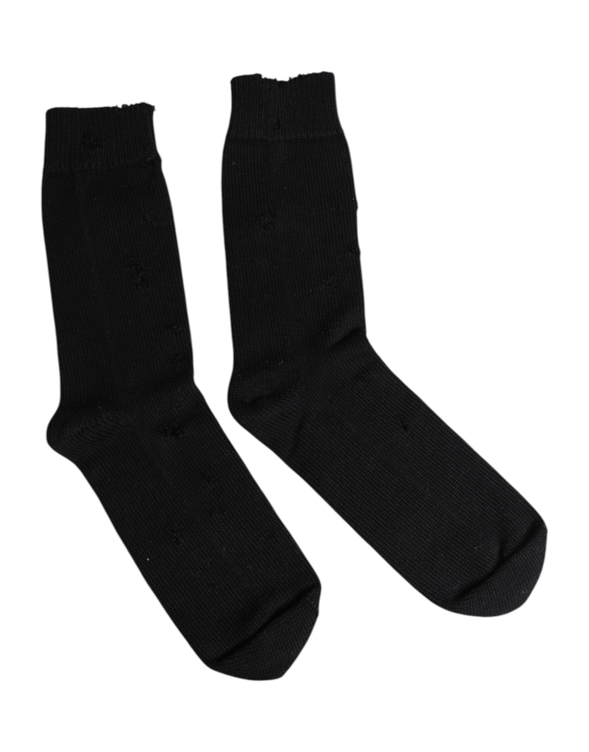 Dolce & Gabbana Black Solid Stretch Mid Calf Men Men's Socks (Pre-Owned)