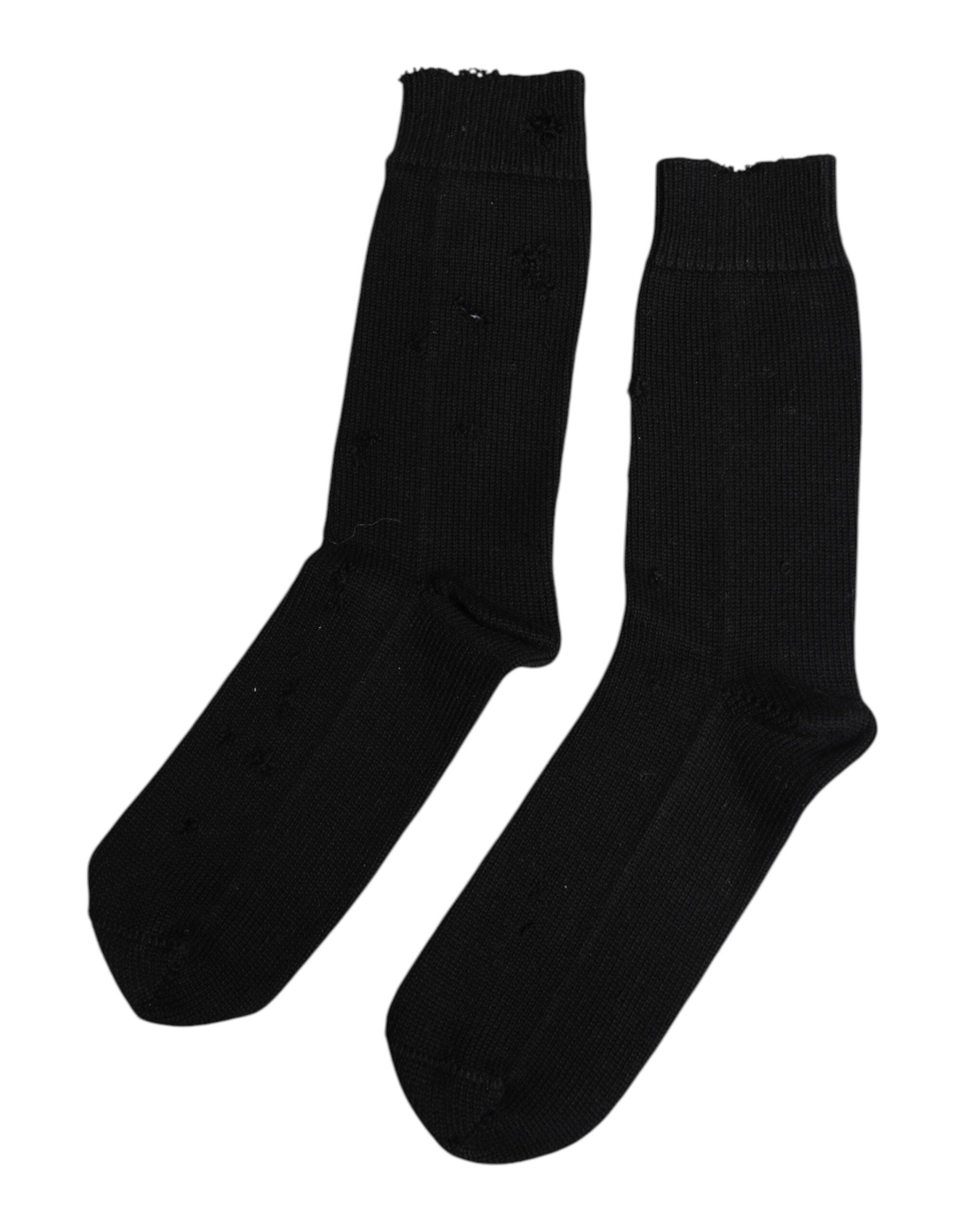 Dolce & Gabbana Black Solid Stretch Mid Calf Men Men's Socks (Pre-Owned)