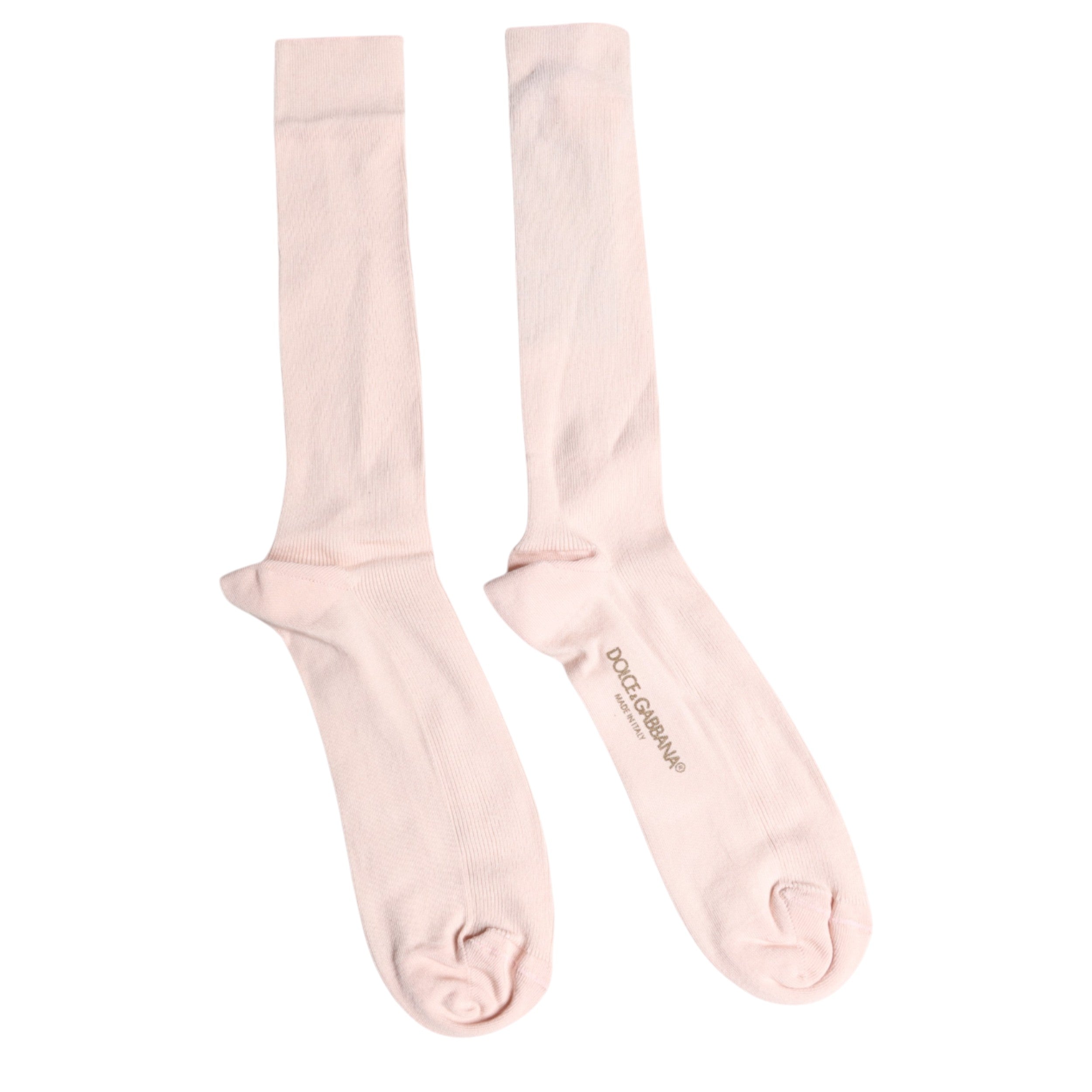 Dolce & Gabbana Ivory Cotton Stretch Logo Over Calf Men's Socks