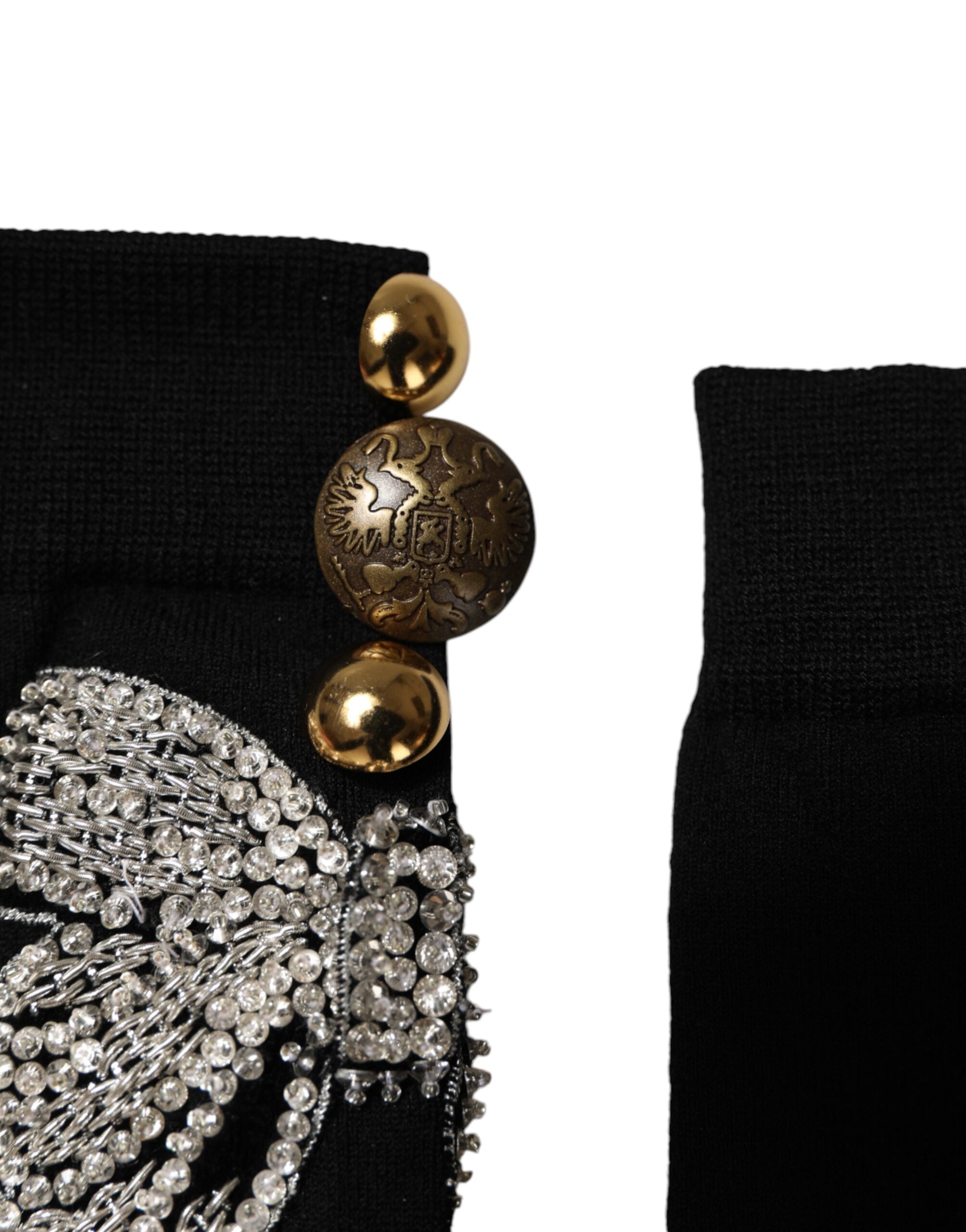 Dolce & Gabbana Black Knit Floral Crystal Embellishment Women's Socks