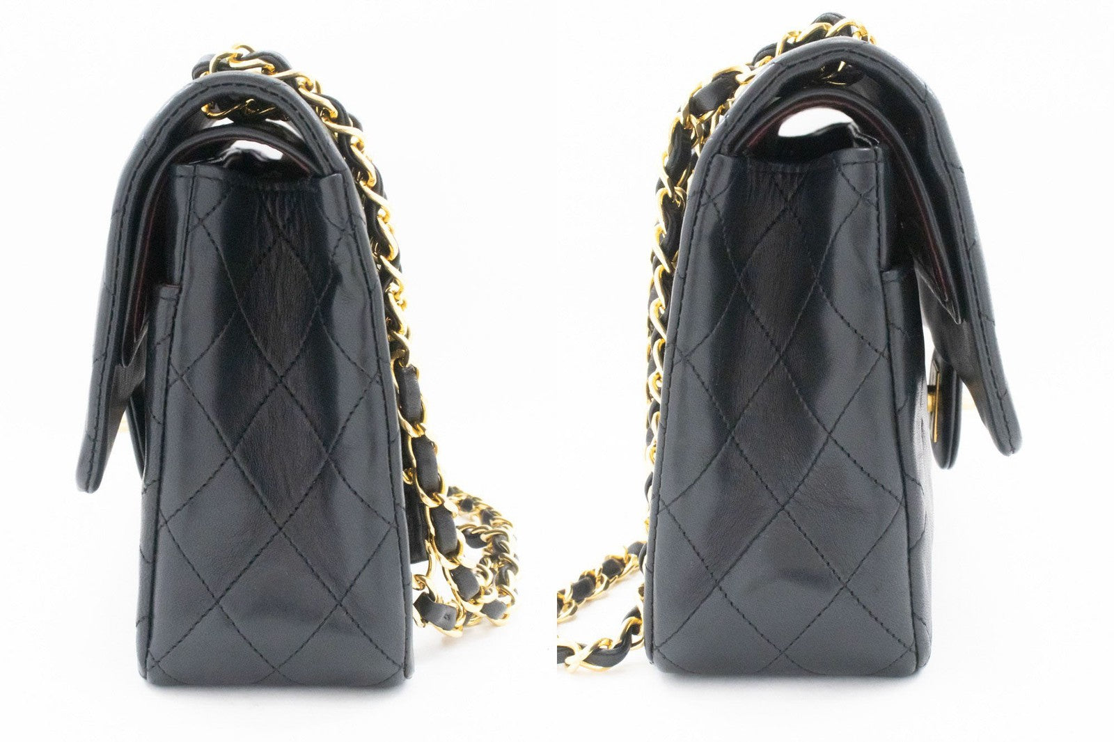 Chanel Classic Flap Lambskin Black Leather Crossbody Bag Bag (Pre-Owned)