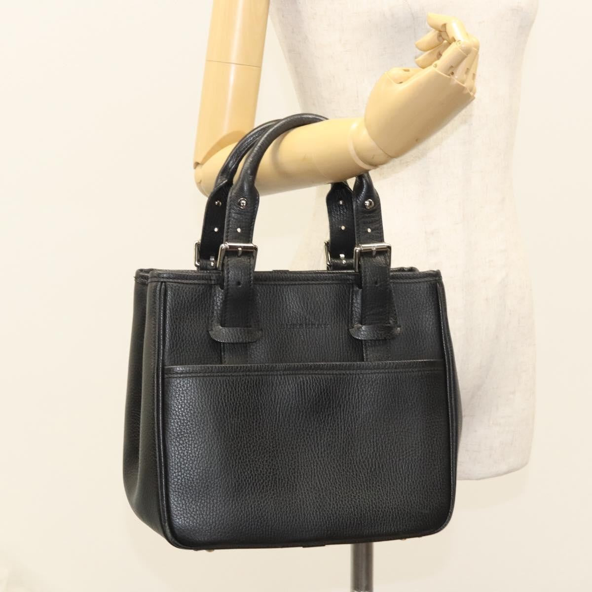Burberry Vintage Vintage Check Coated Canvas Black Leather Handbag (Pre-Owned)