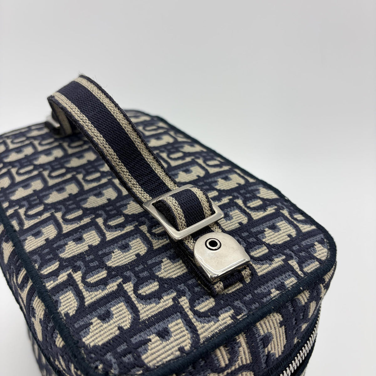 Christian Dior Diortravel Vanity Case Oblique Canvas Navy Canvas Handbag (Pre-Owned)