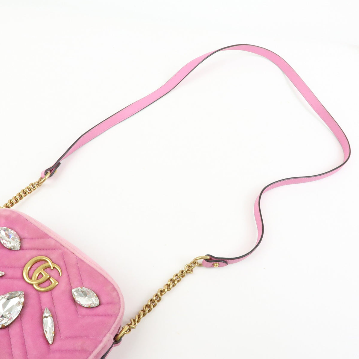 Gucci Gg Marmont Crystal Embellished Matelasse Velvet Pink Velvet Shoulder Bag Bag (Pre-Owned)