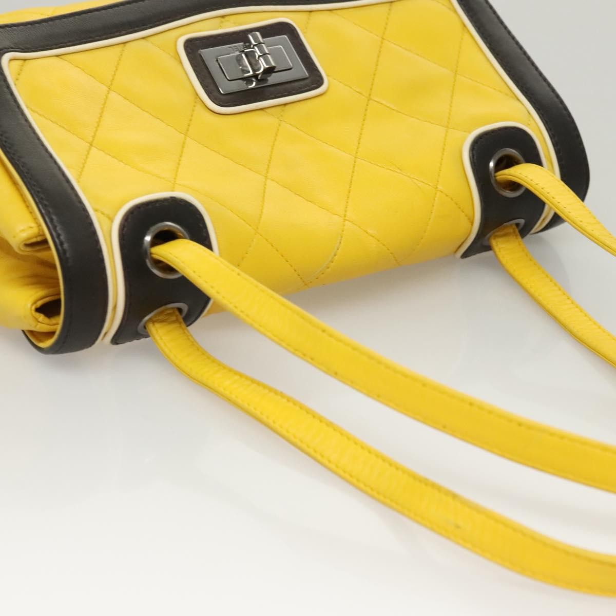 Chanel Two Tone Mademoiselle Lock Flap Quilted Lambskin Yellow Leather Shoulder Bag Bag (Pre-Owned)