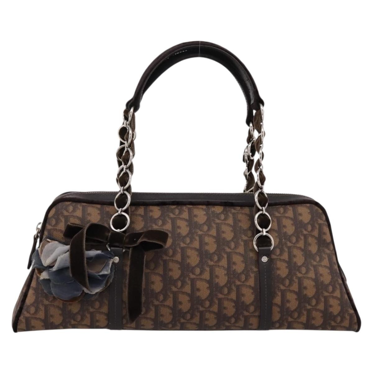 Christian Dior Vintage Trotter Romantique Zip Satchel Diorissimo Coated Canvas Brown Canvas Handbag (Pre-Owned)