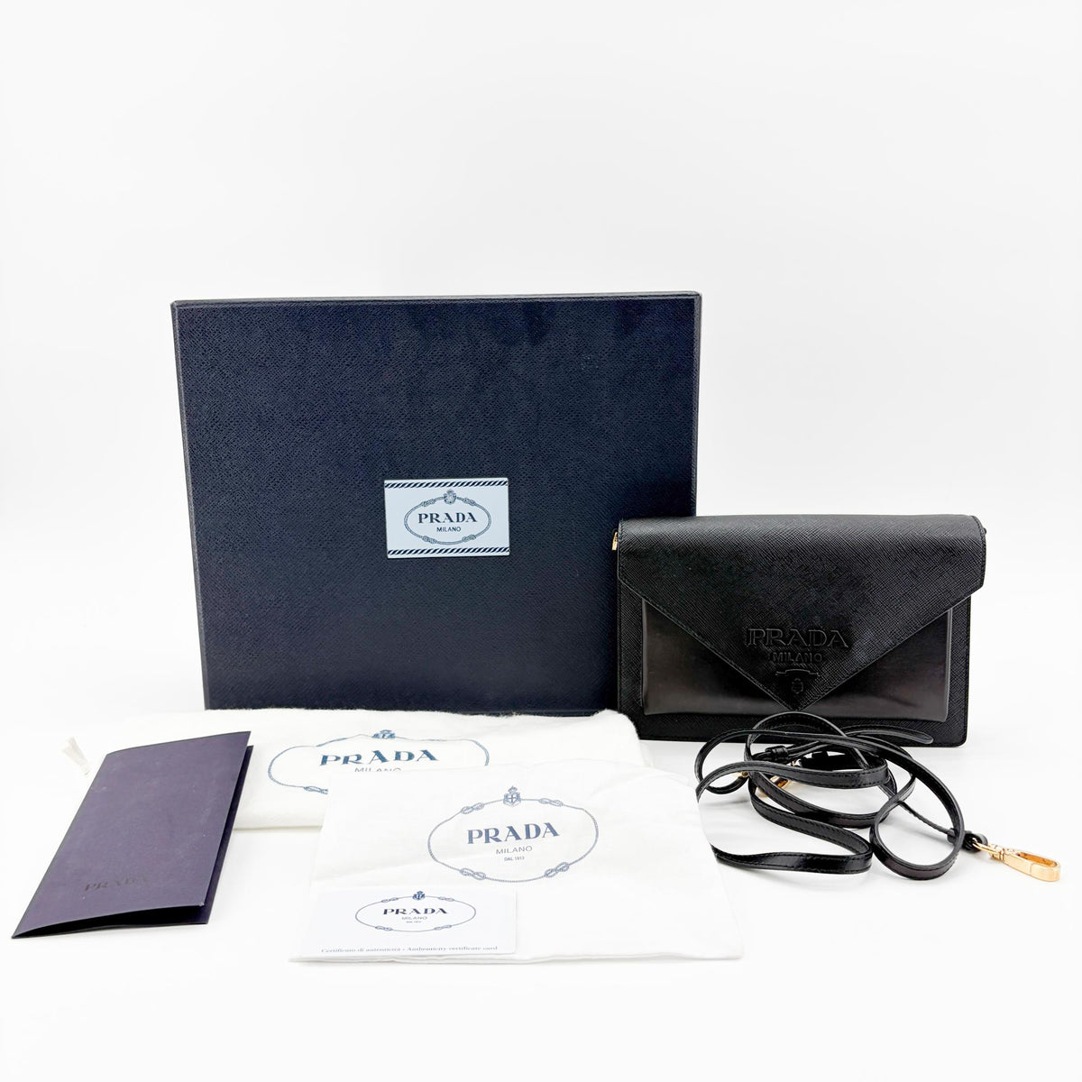 Prada Envelope Clutch Saffiano Leather Black Leather Clutche & Pouche Bag (Pre-Owned)