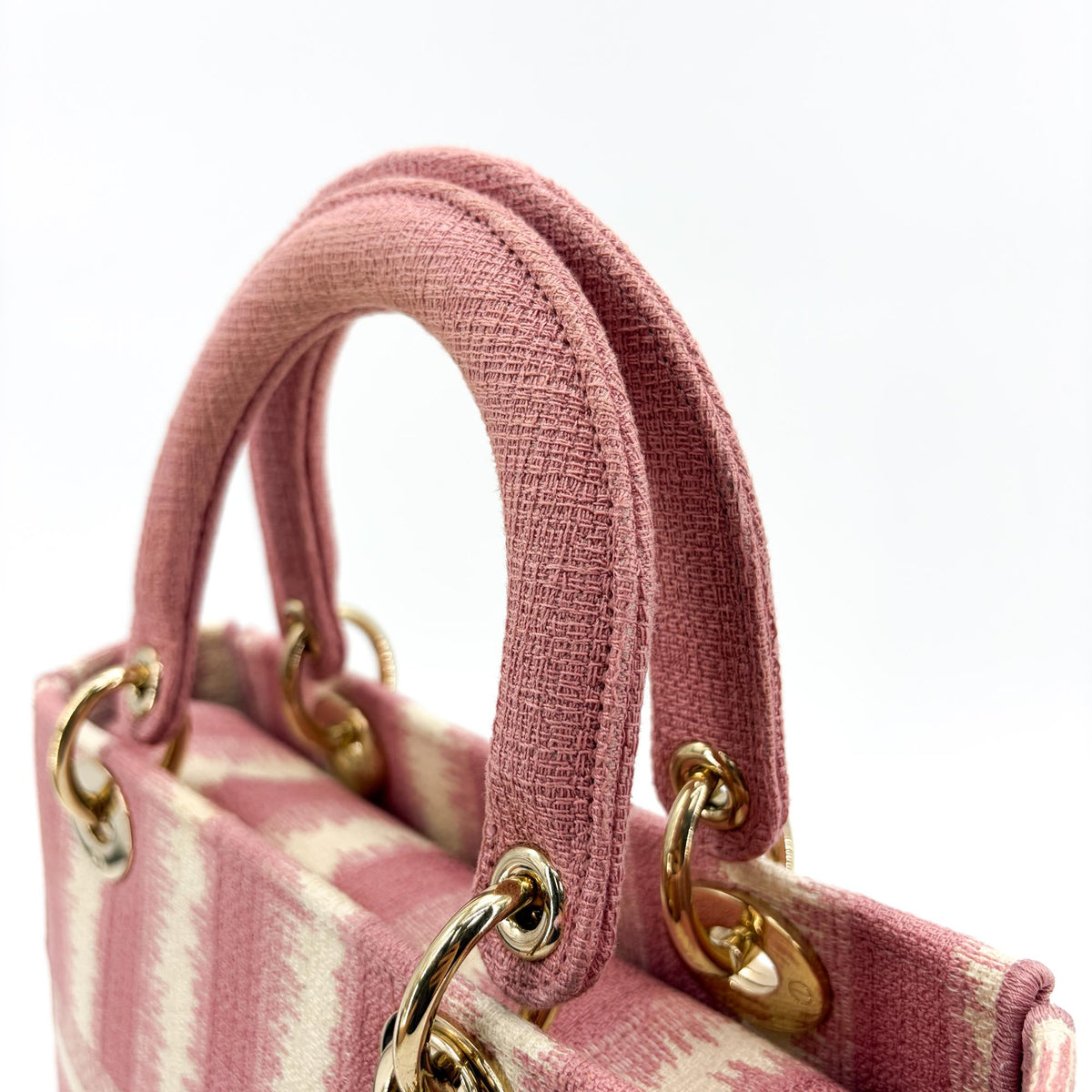 Christian Dior Lady D-Lite Embroidered Canvas Pink Canvas Handbag (Pre-Owned)