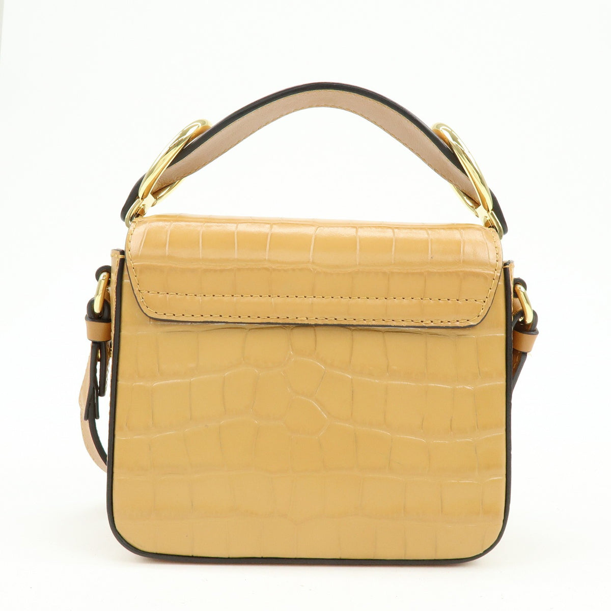 Chloe C Flap Crocodile Embossed Leather Brown Leather Handbag (Pre-Owned)