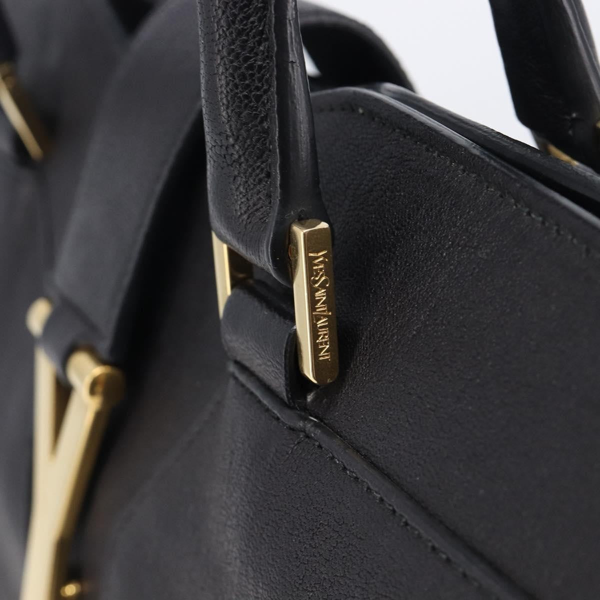 Saint Laurent Classic Y Cabas Leather Black Leather Tote Bag Bag (Pre-Owned)
