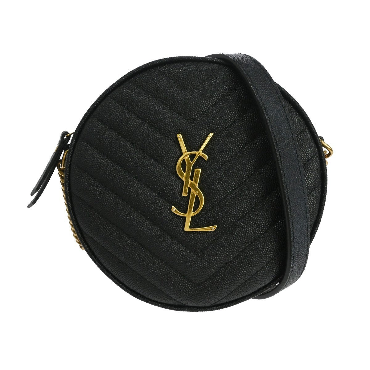 Saint Laurent Vinyle Round Camera Matelasse Chevron Leather Black Leather Crossbody Bag Bag (Pre-Owned)