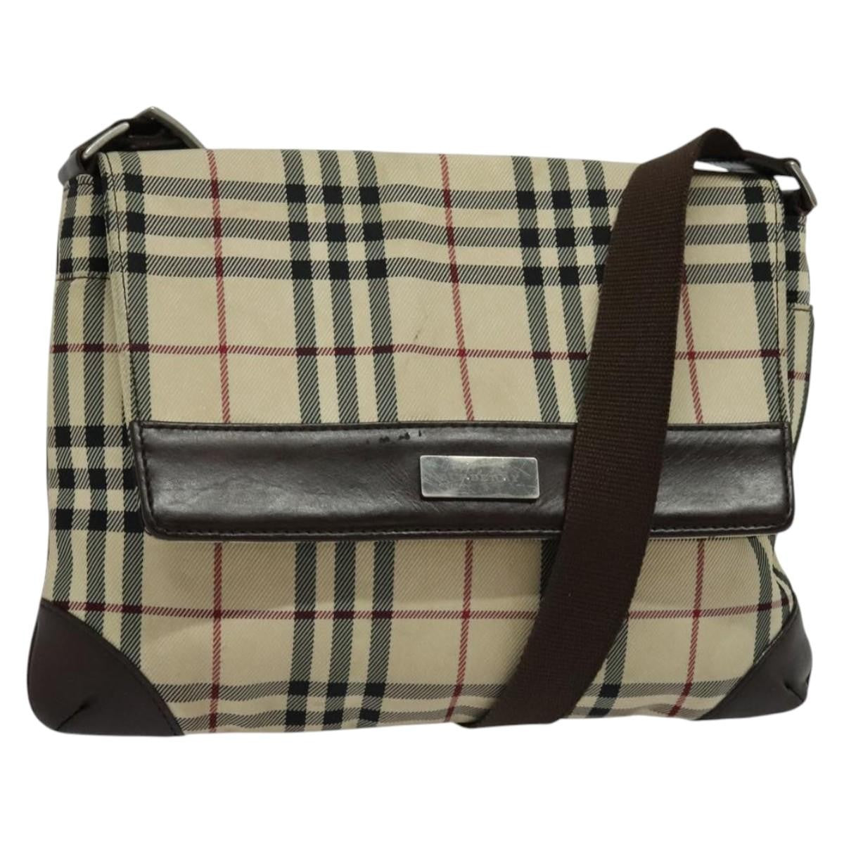 Burberry Vintage Flap Haymarket Canvas Beige Nylon Shoulder Bag Bag (Pre-Owned)
