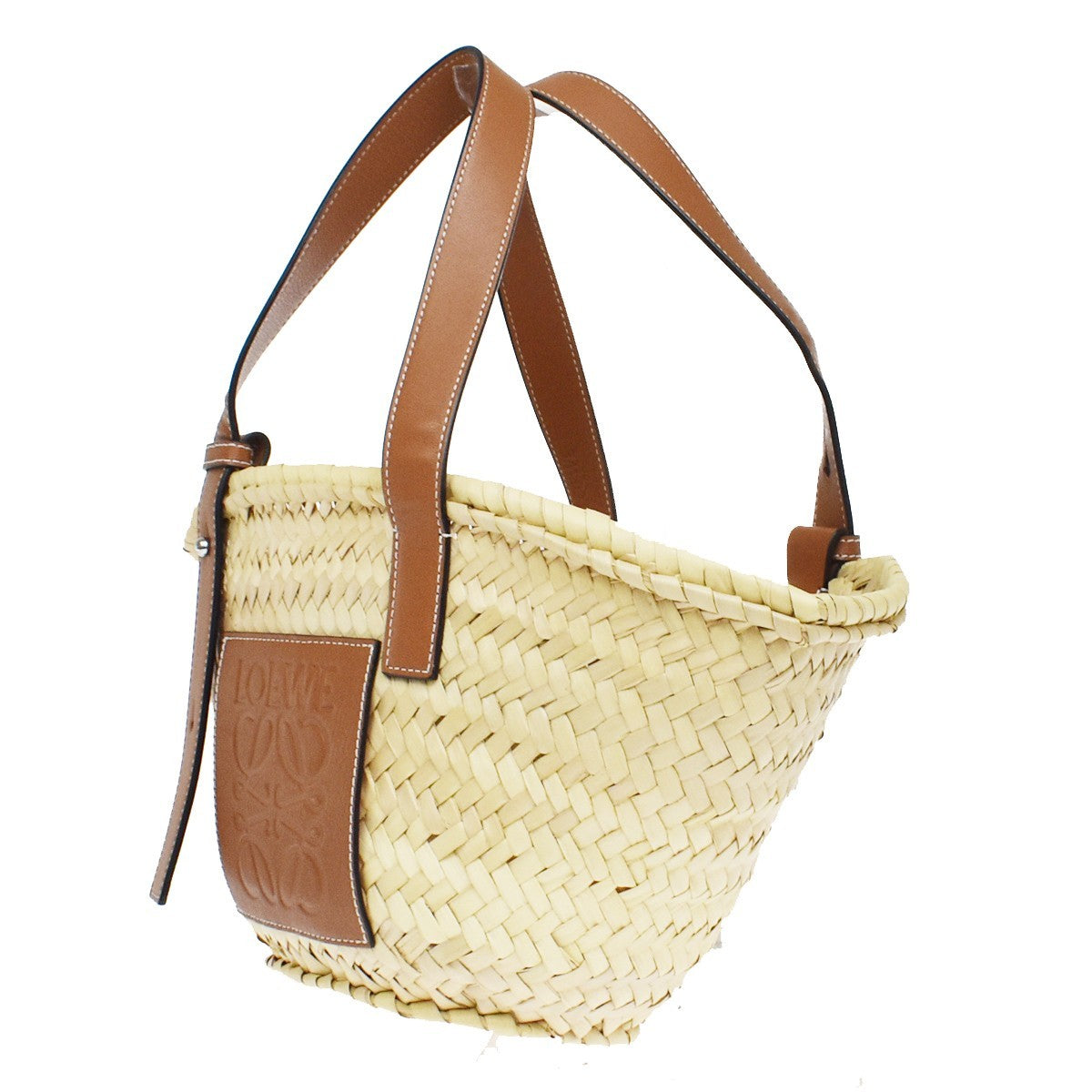 Loewe Basket Woven Raffia With Applique Beige Wicker Tote Bag Bag (Pre-Owned)