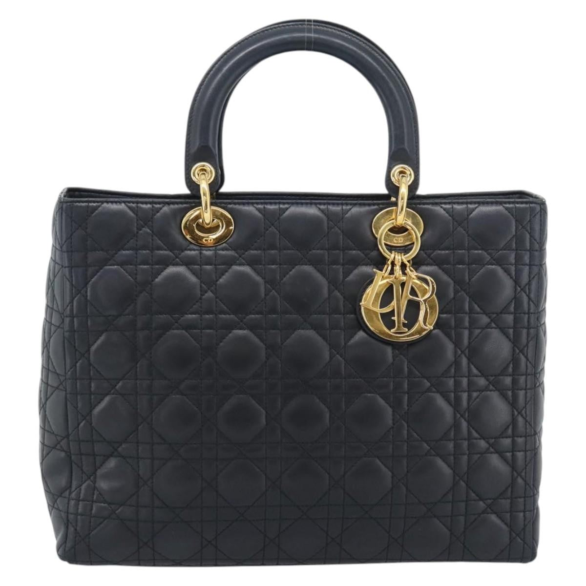 Christian Dior Lady Dior Cannage Quilt Lambskin Black Leather Handbag (Pre-Owned)