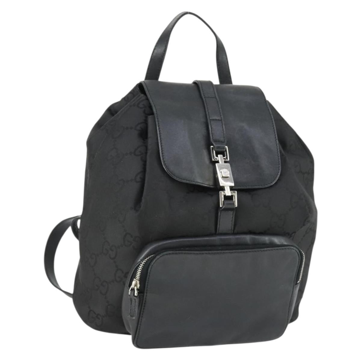 Gucci Vintage Jackie Gg Canvas And Leather Black Canvas Backpack Bag (Pre-Owned)