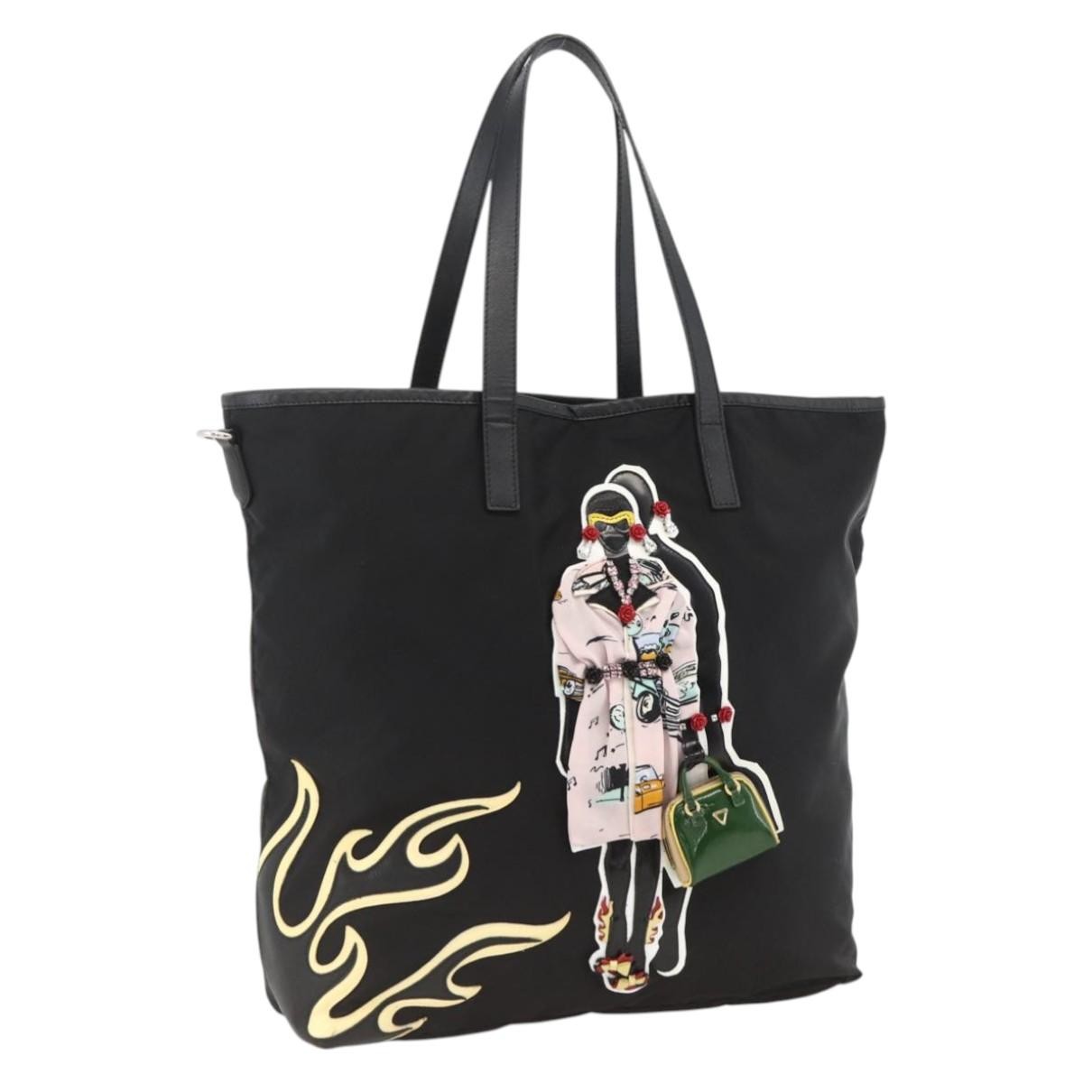 Prada Zip Tote Tessuto Black Nylon Tote Bag Bag (Pre-Owned)