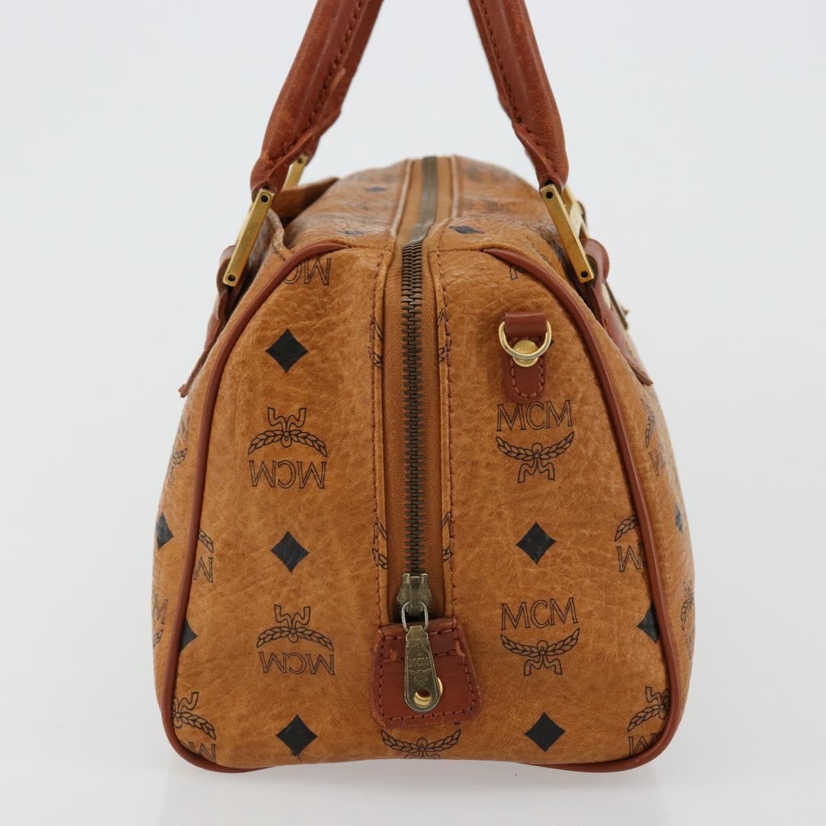 MCM Vicetos Logogram Boston Brown Leather Travel Bag Bag (Pre-Owned)