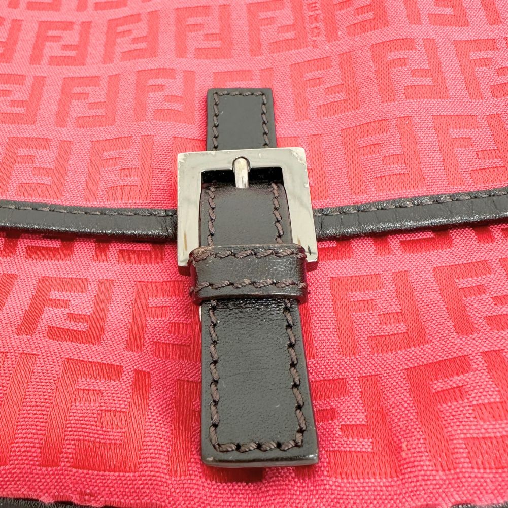 Fendi Flap Zucca Canvas Red Canvas Shoulder Bag Bag (Pre-Owned)