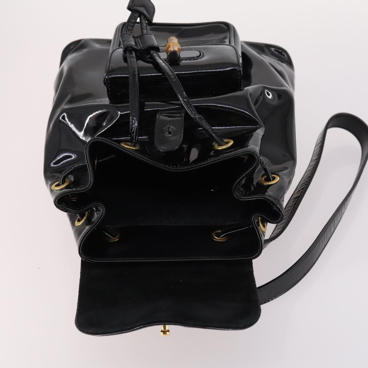 Gucci Vintage Bamboo Patent Black Patent_Leather Backpack Bag (Pre-Owned)