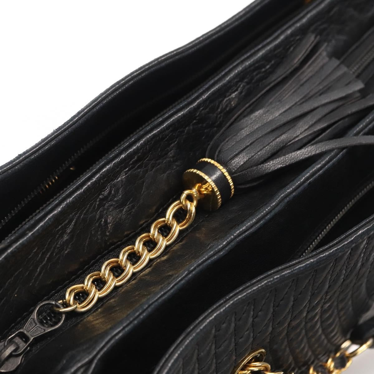 Bally Vintage Quilted Leather Black Leather Tote Bag Bag (Pre-Owned)