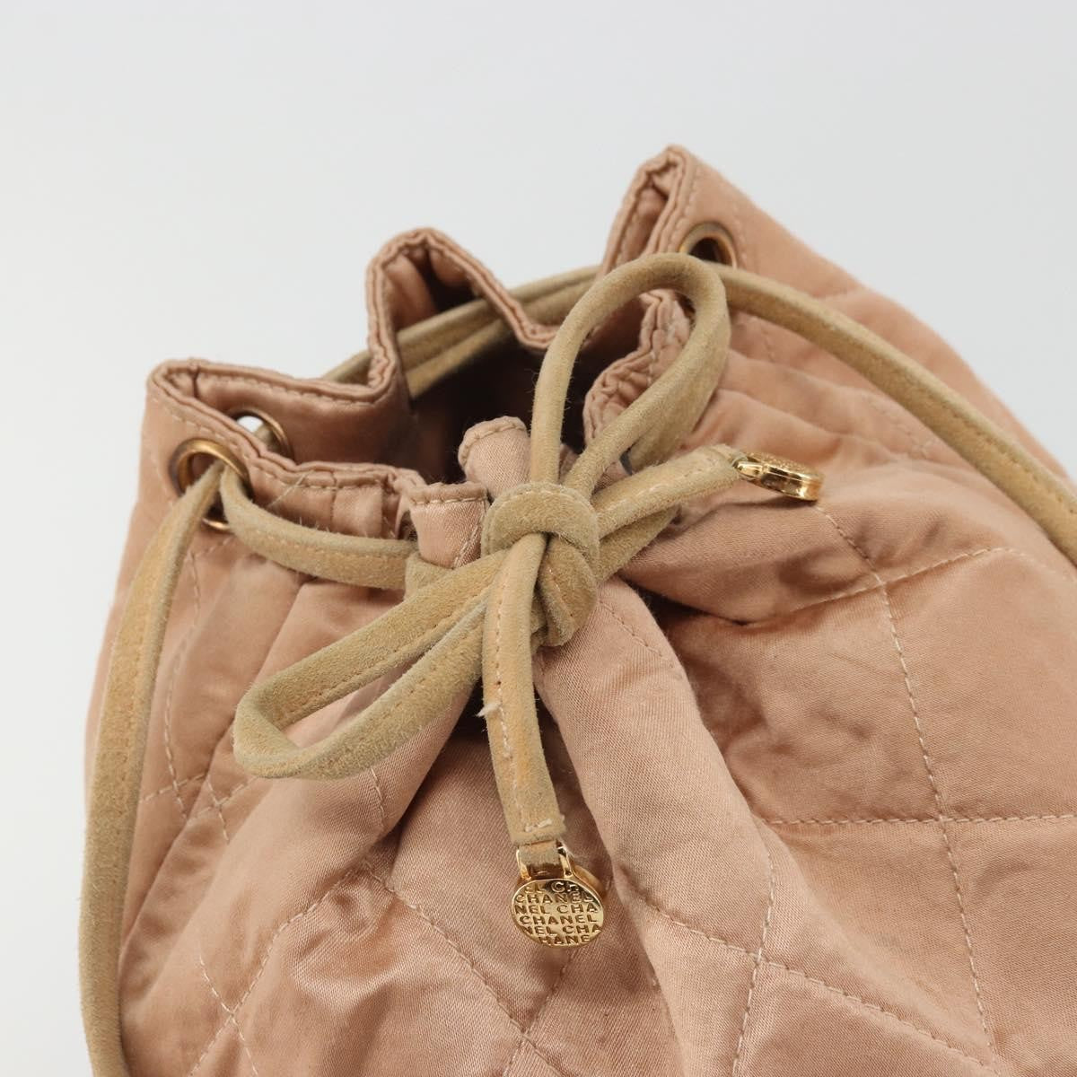 Chanel Vintage Drawstring Quilted Satin With Suede Pink Satin Backpack Bag (Pre-Owned)