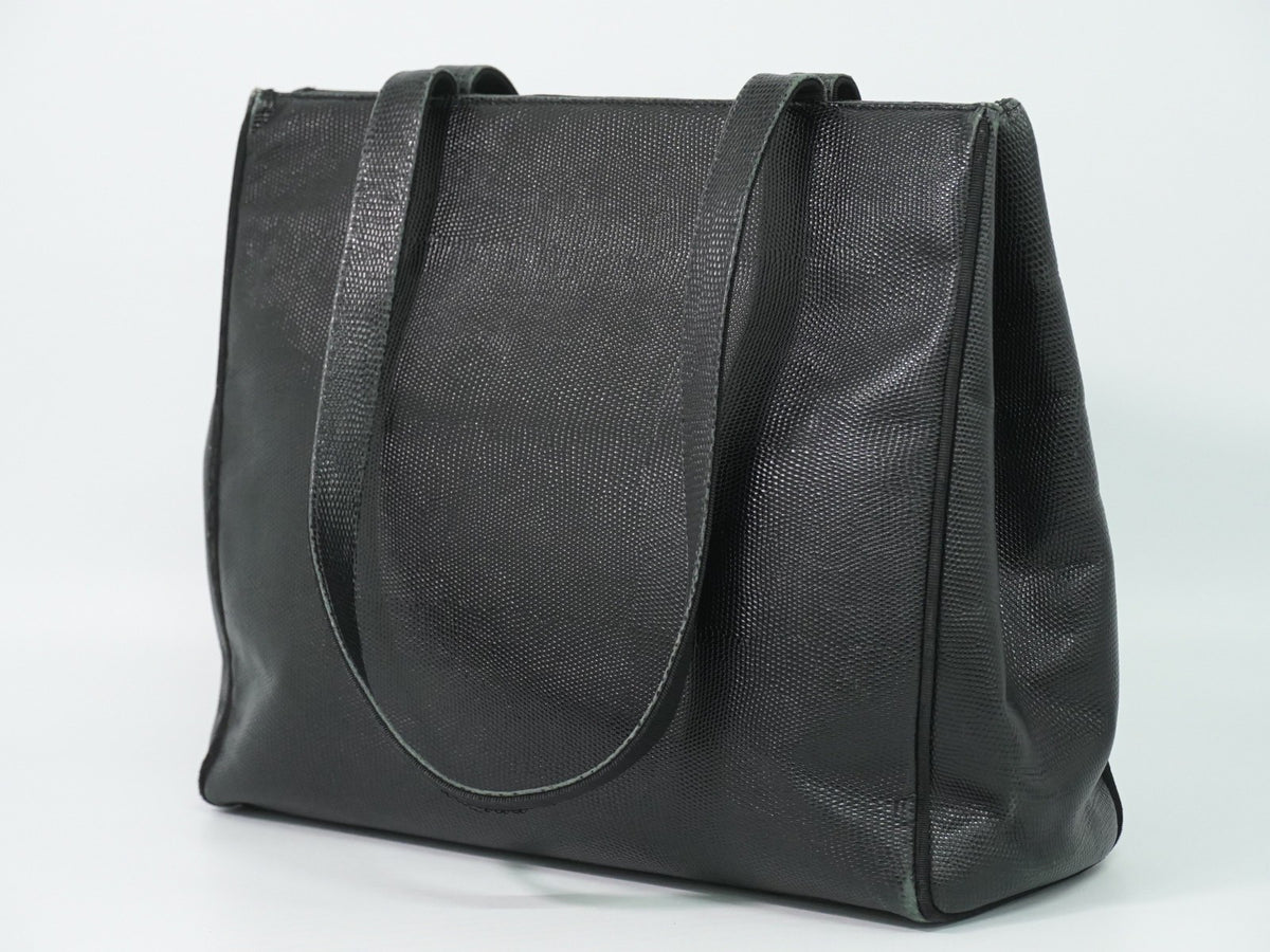 Salvatore Ferragamo Vintage Vara Bow Lizard Embossed Leather Black Leather Tote Bag Bag (Pre-Owned)