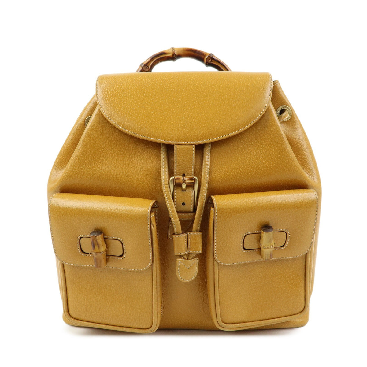 Gucci Vintage Bamboo Leather Yellow Leather Backpack Bag (Pre-Owned)